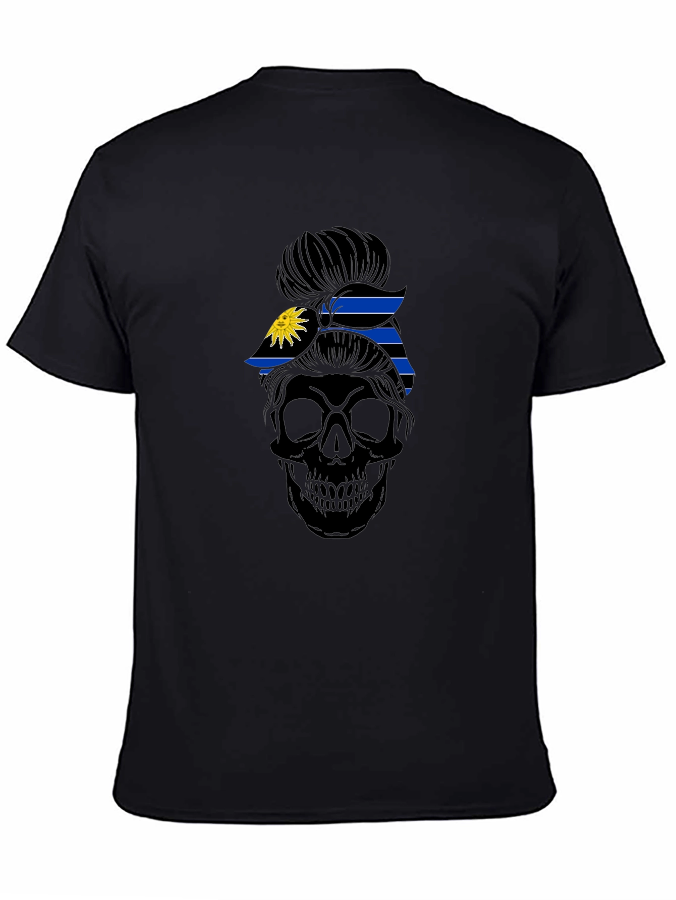 Skull Messy Bun Antigua Flag T-Shirt