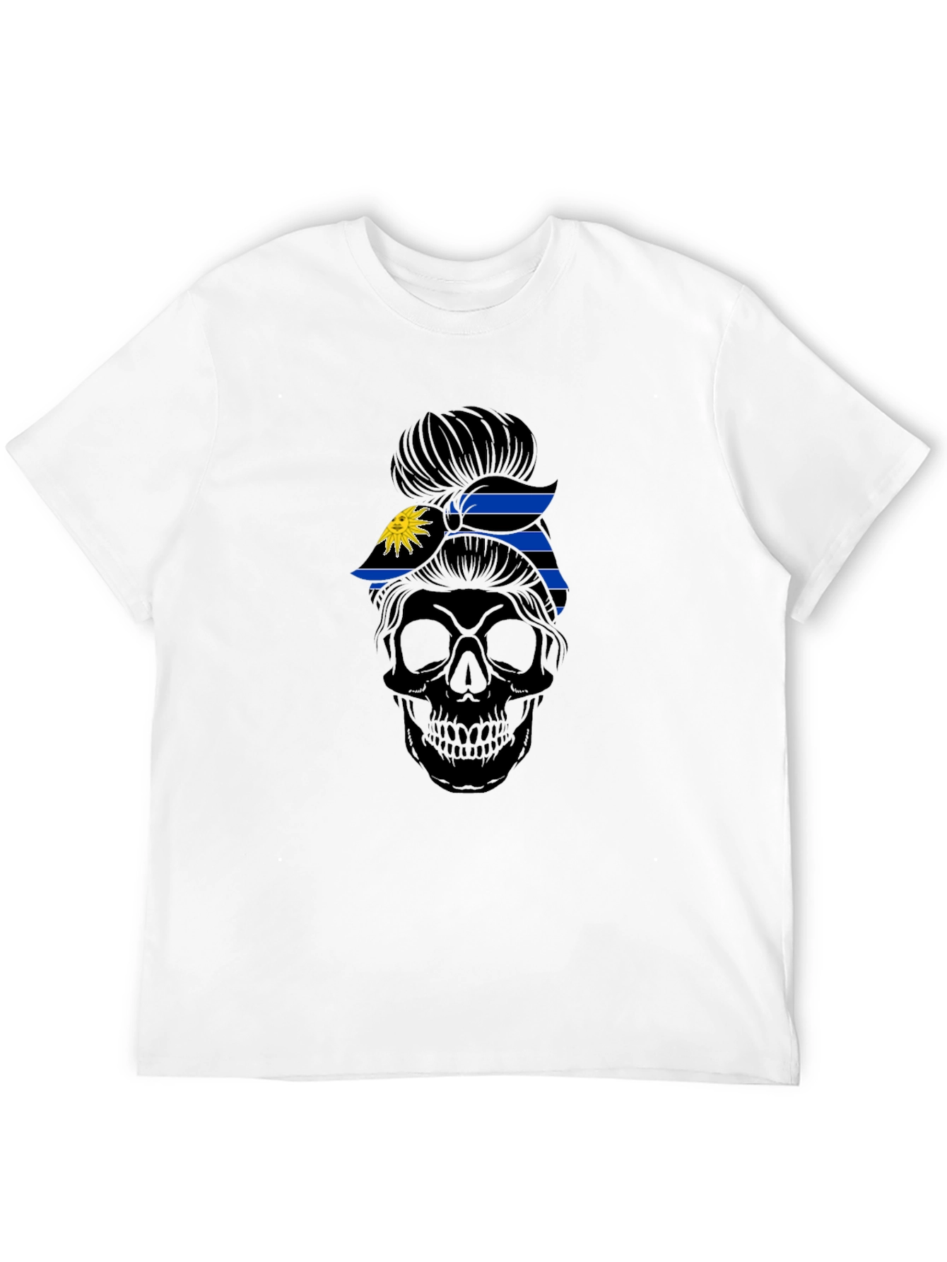 Skull Messy Bun Antigua Flag T-Shirt