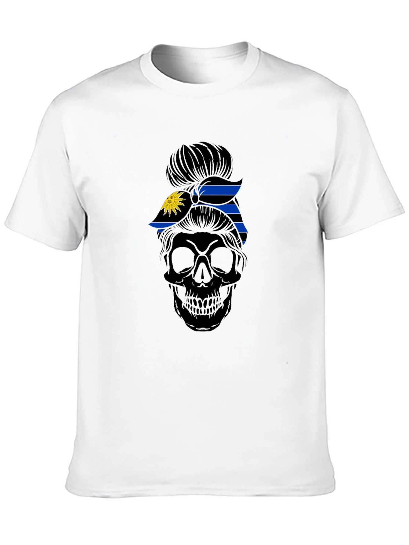 Skull Messy Bun Antigua Flag T-Shirt
