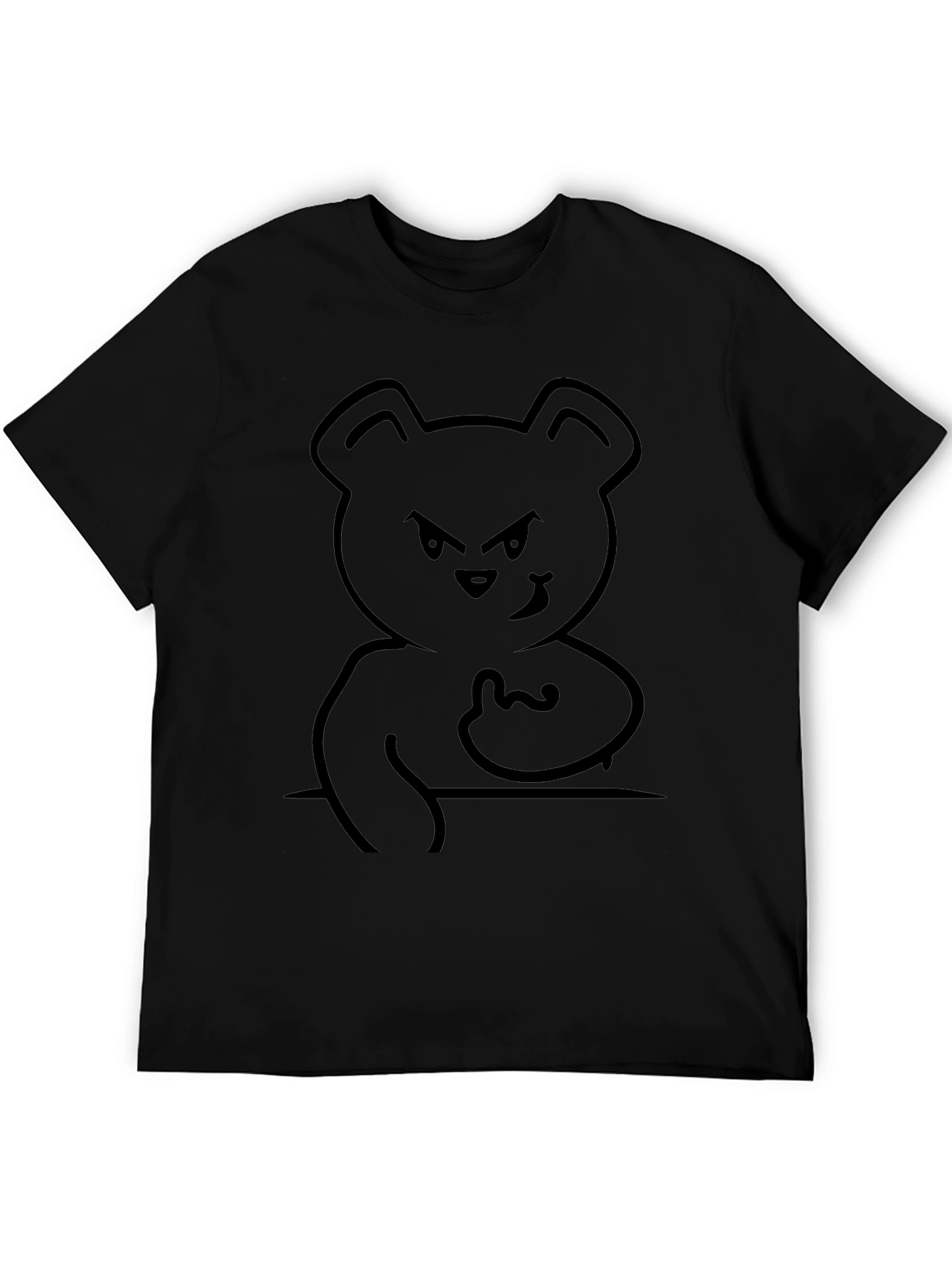 Edgy Bear Graphic Tee - Black Cotton T-Shirt