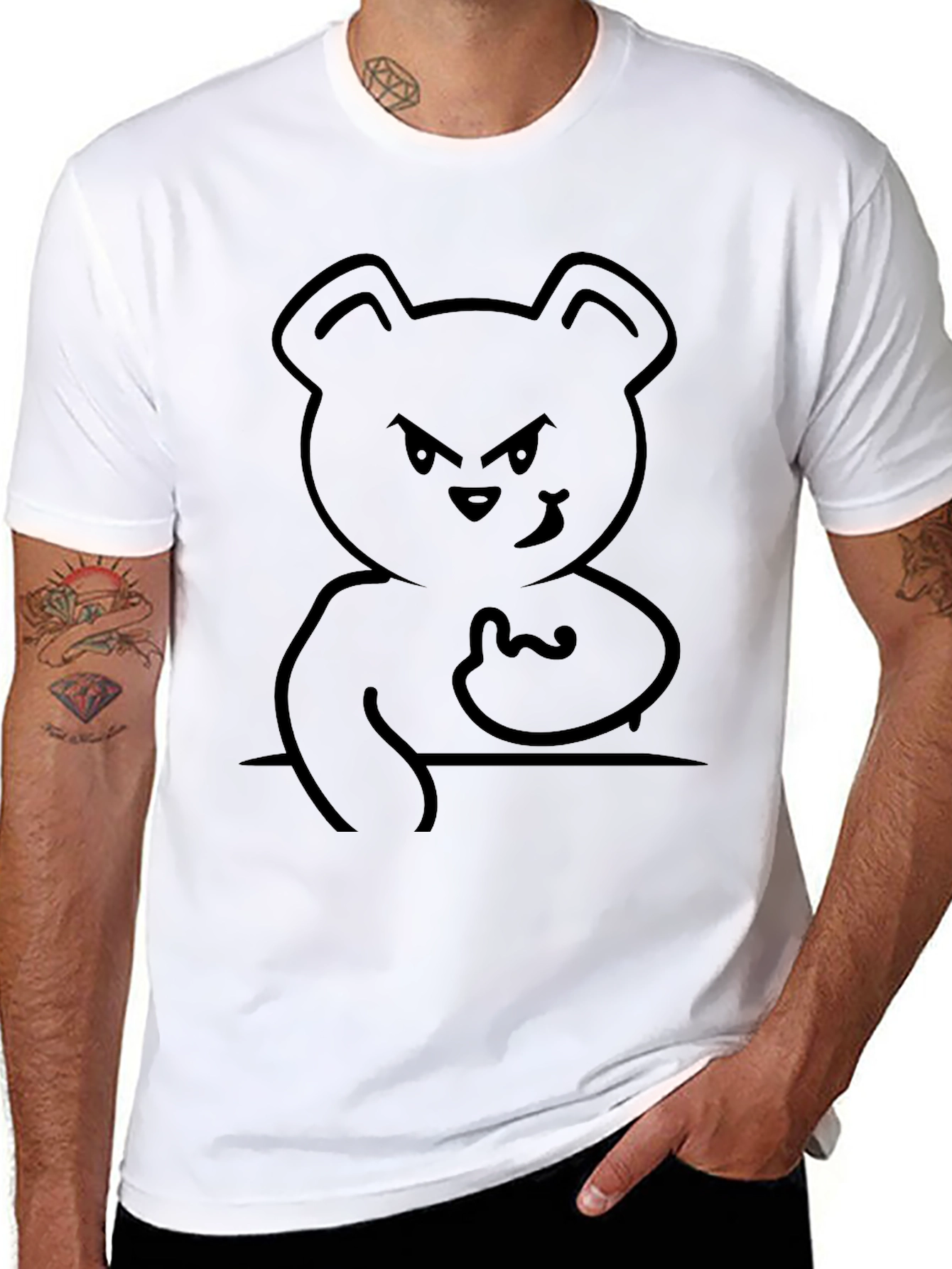 Edgy Bear Graphic Tee - Black Cotton T-Shirt