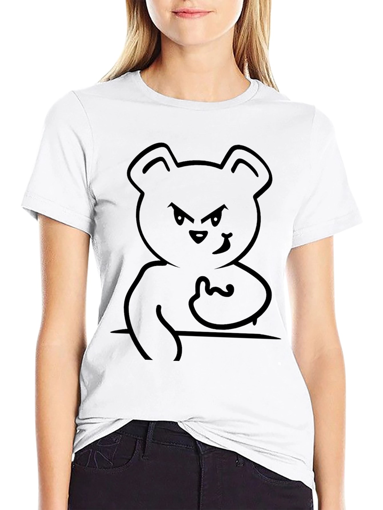 Edgy Bear Graphic Tee - Black Cotton T-Shirt