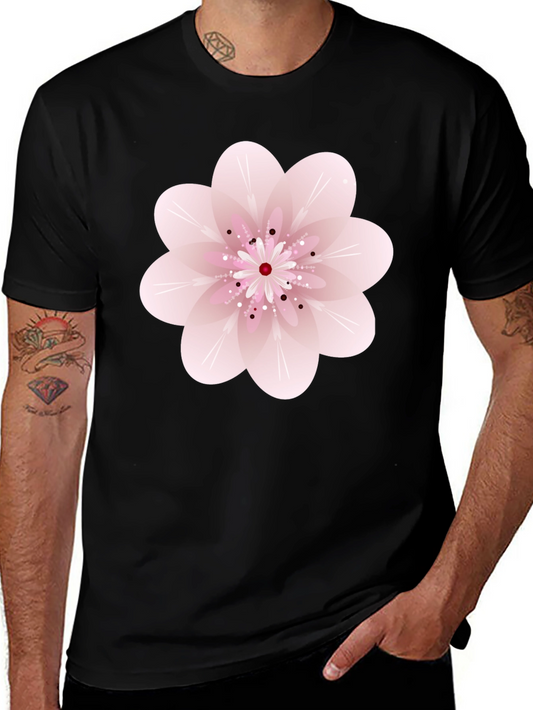 Black T-Shirt with Pink Floral Design