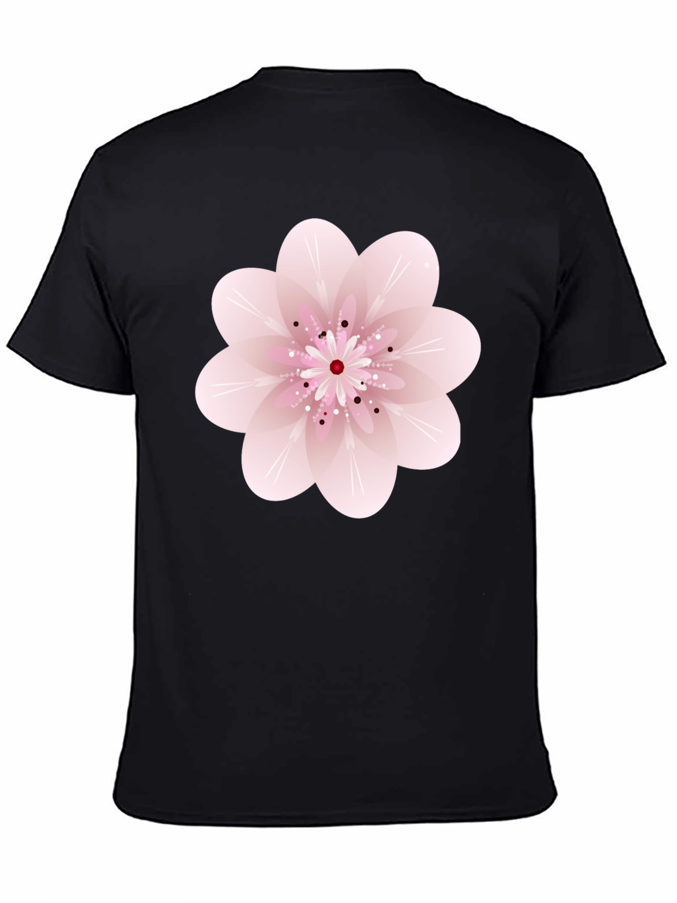 Black T-Shirt with Pink Floral Design