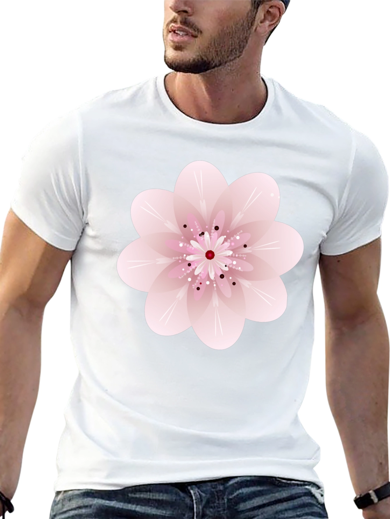 Black T-Shirt with Pink Floral Design