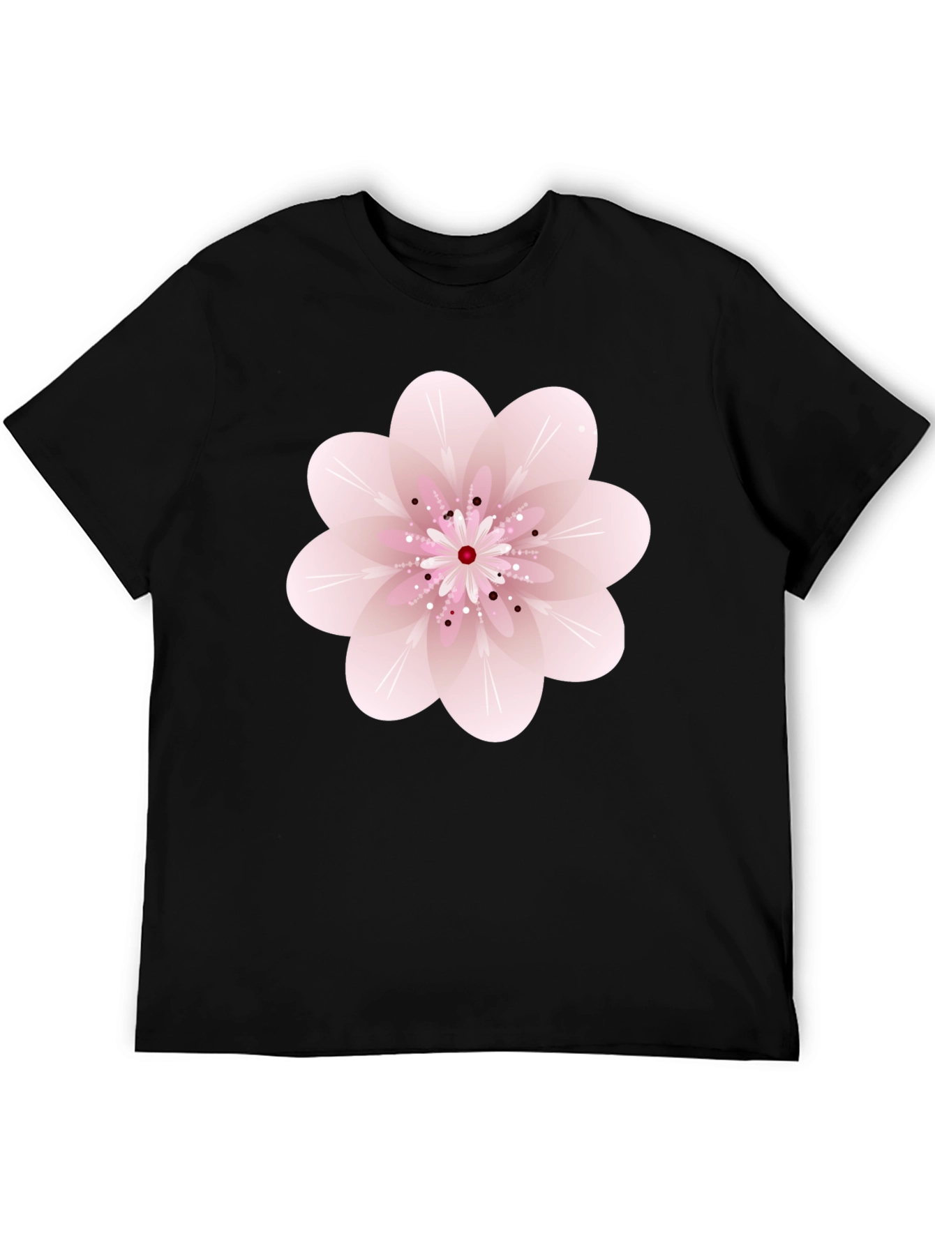 Black T-Shirt with Pink Floral Design