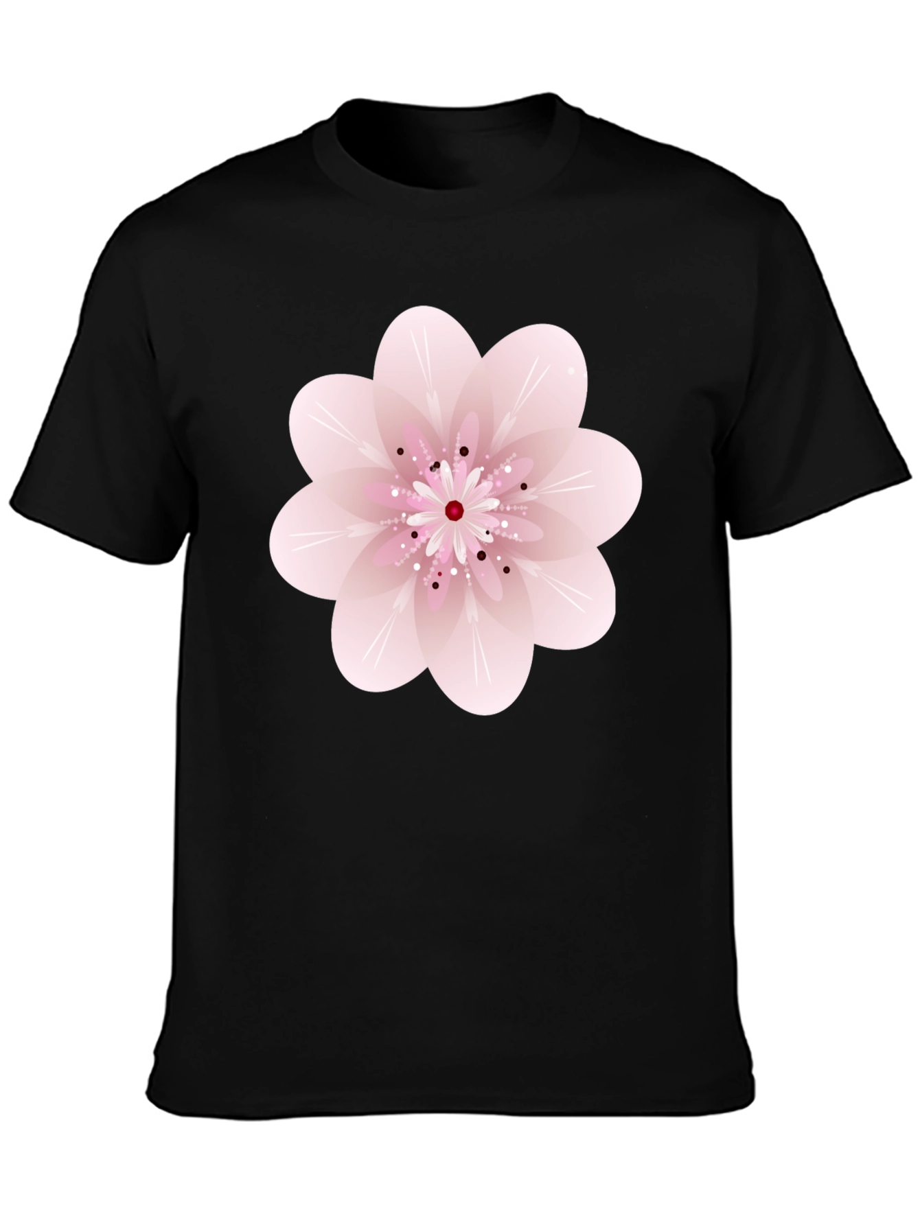Black T-Shirt with Pink Floral Design