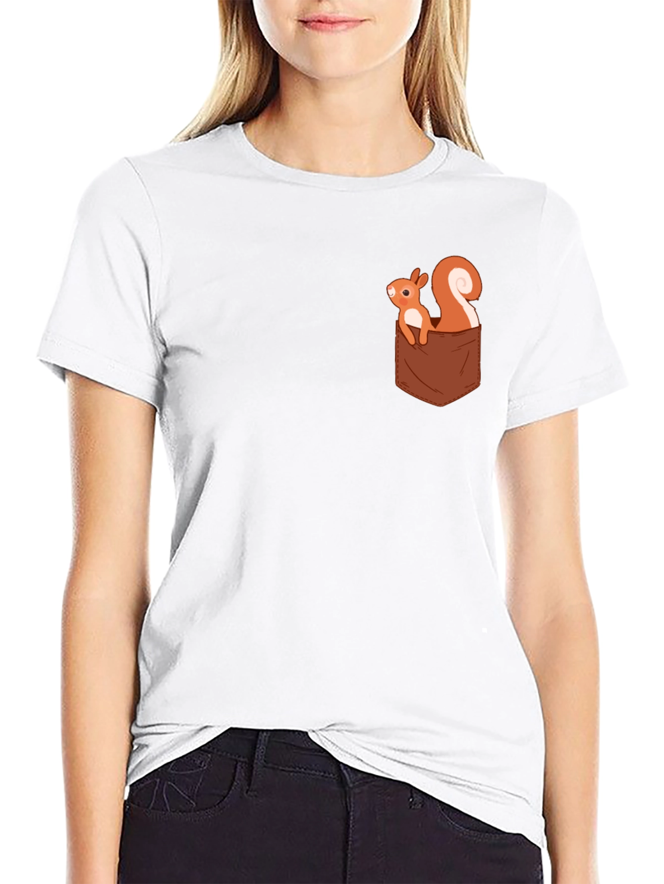 Squirrel Pocket T-Shirt - Cute Cartoon Design