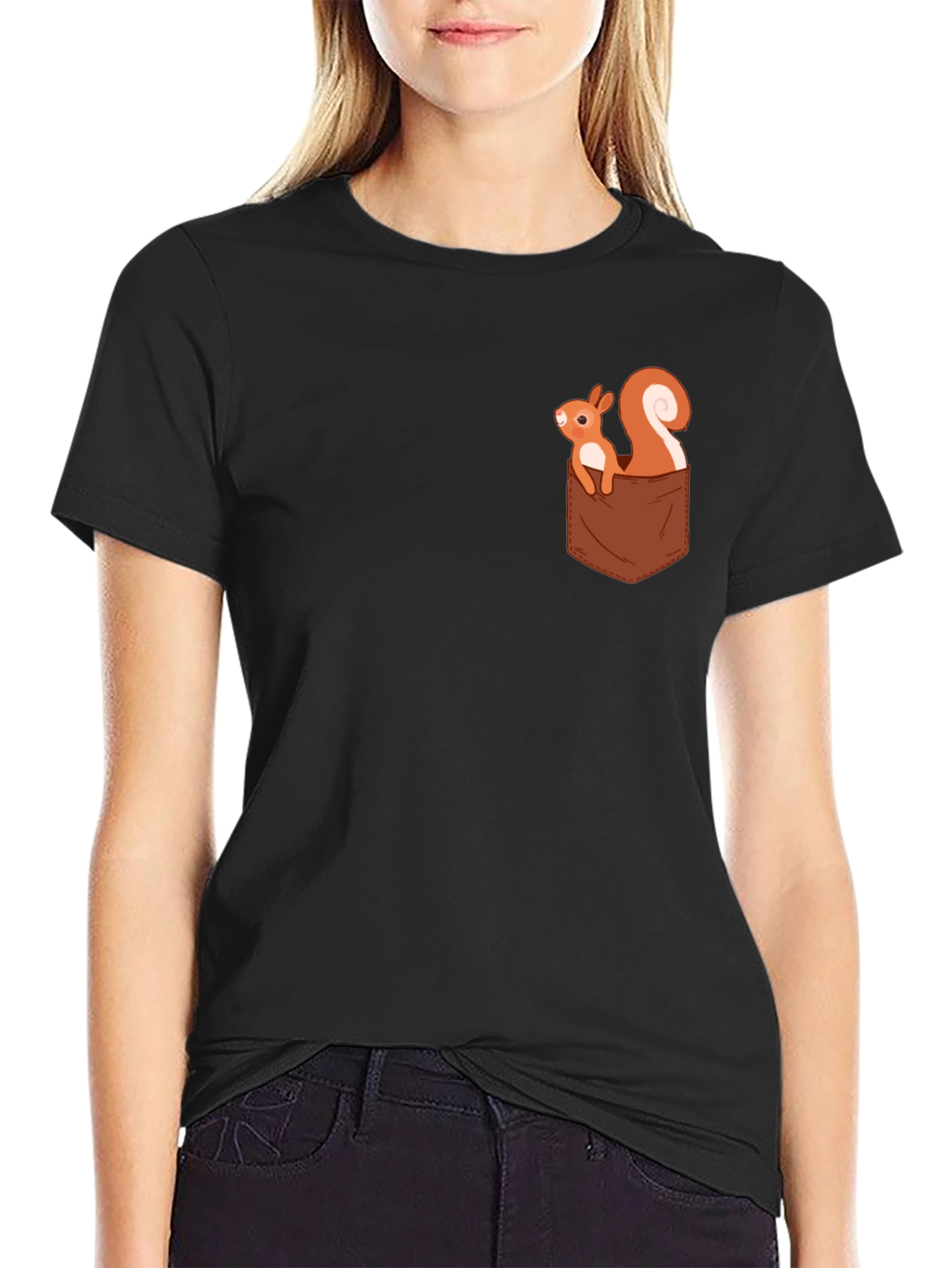 Squirrel Pocket T-Shirt - Cute Cartoon Design
