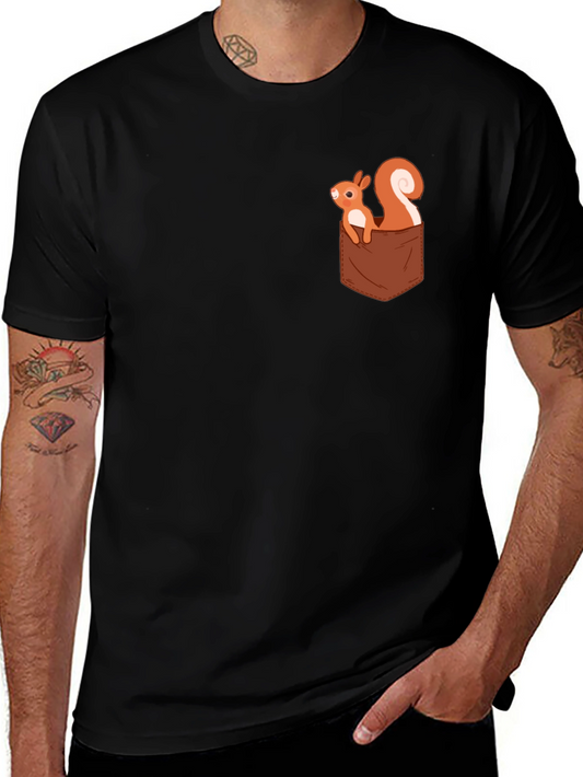 Squirrel Pocket T-Shirt - Cute Cartoon Design