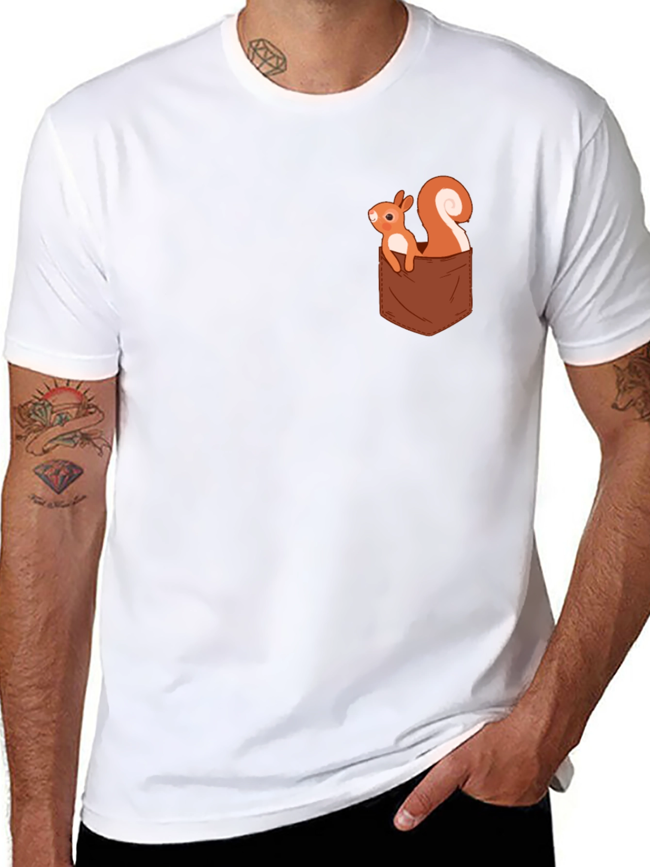 Squirrel Pocket T-Shirt - Cute Cartoon Design