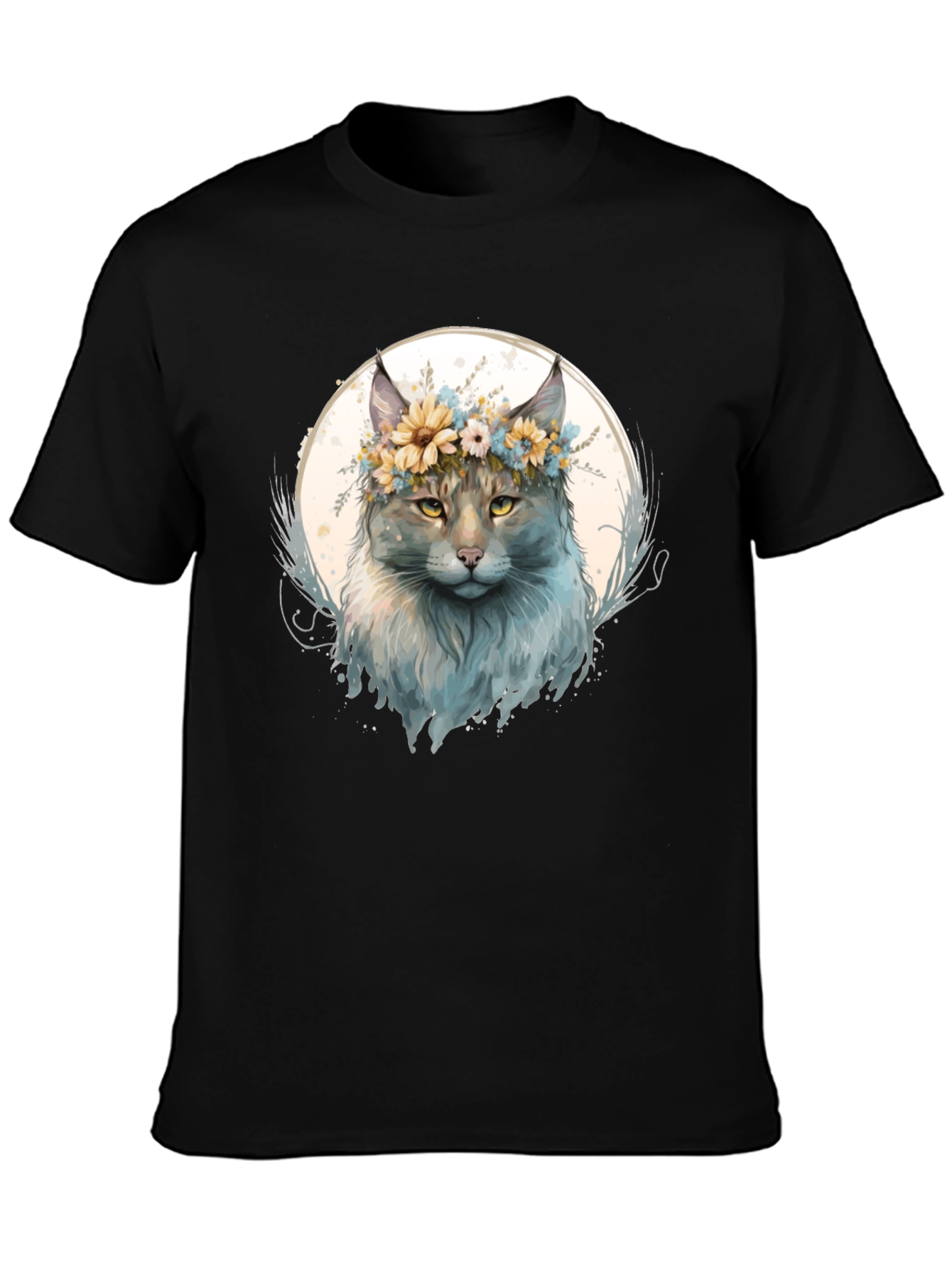 Floral Crown Cat Graphic T-Shirt