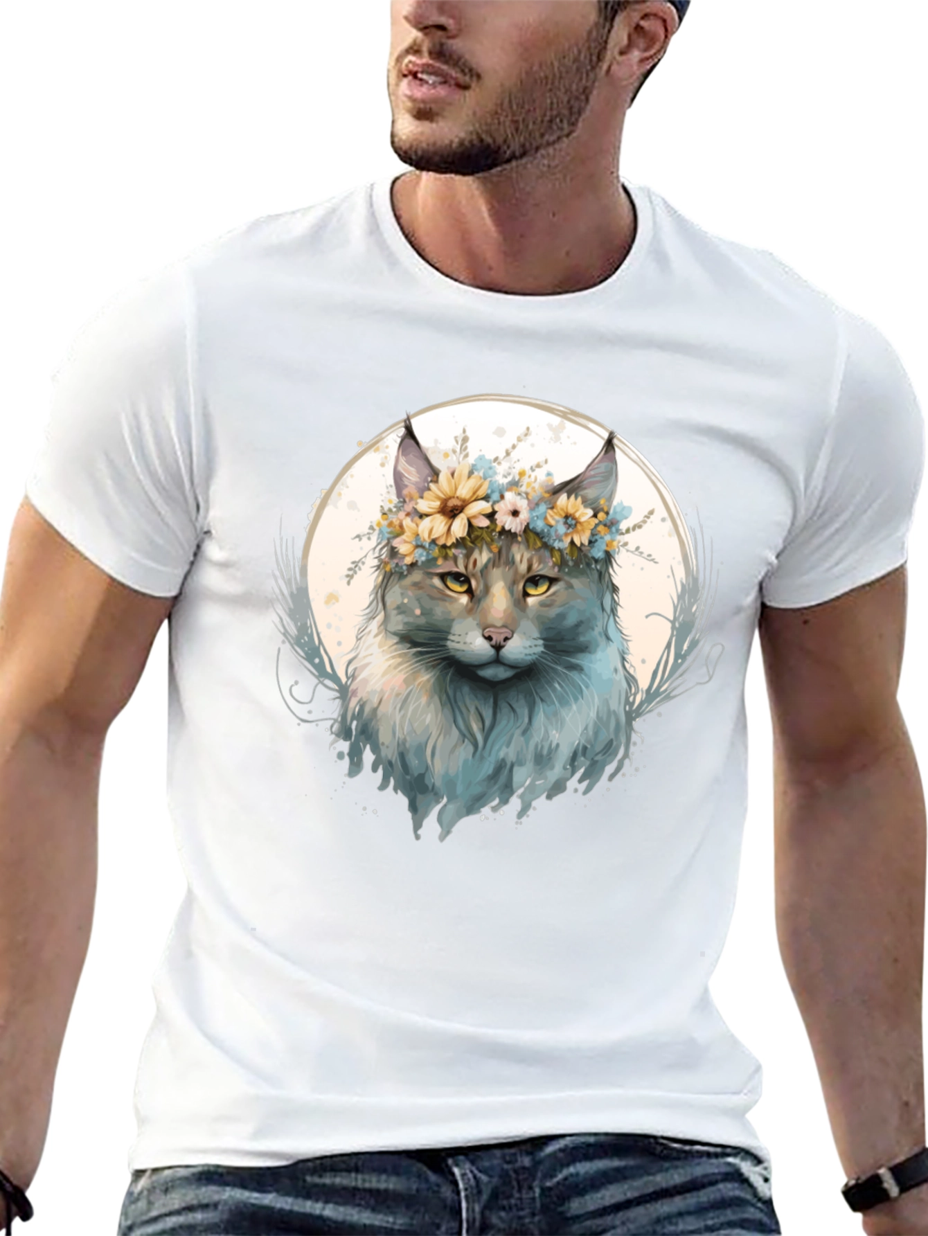 Floral Crown Cat Graphic T-Shirt