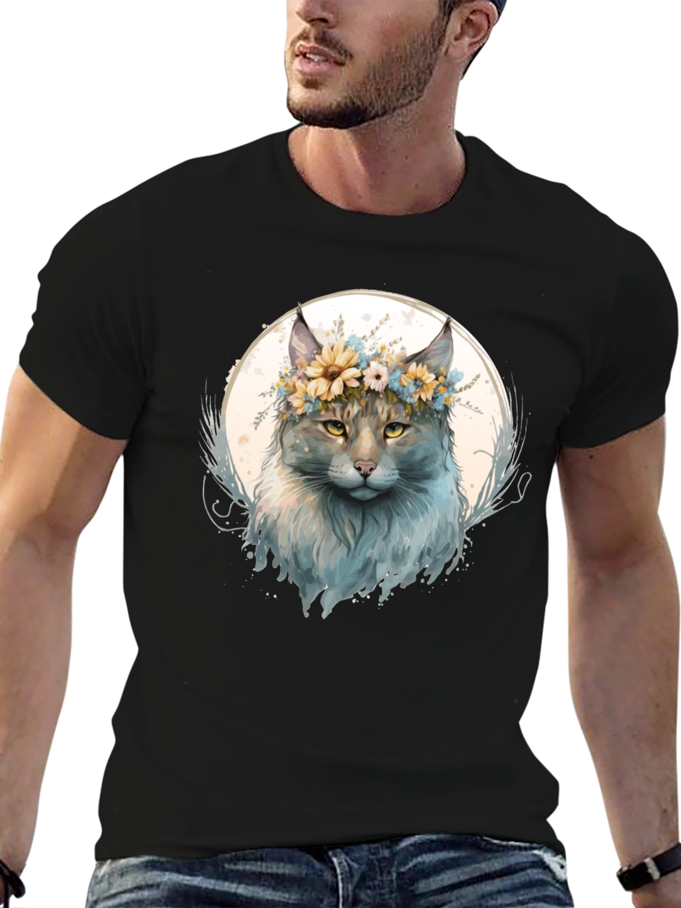Floral Crown Cat Graphic T-Shirt