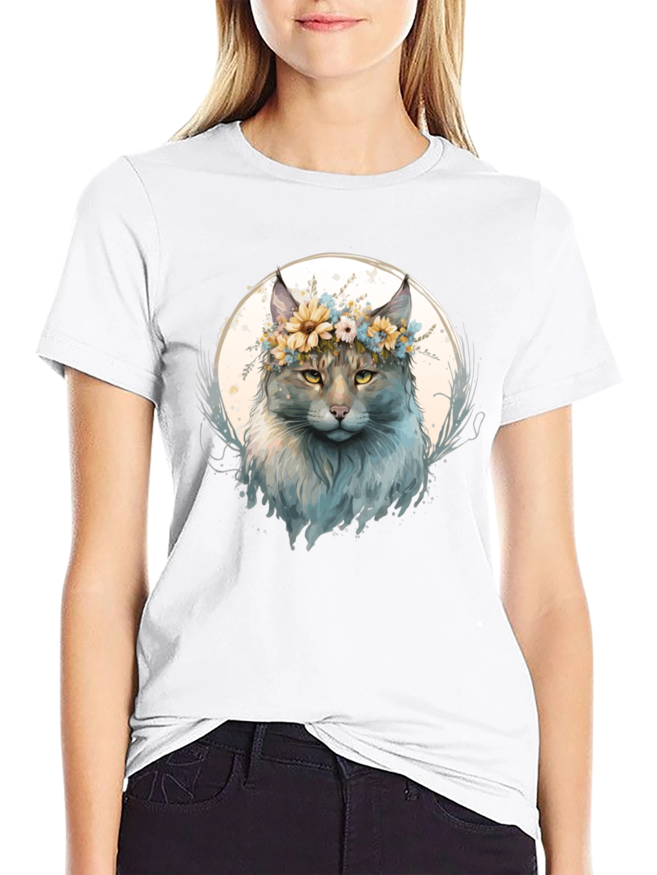 Floral Crown Cat Graphic T-Shirt