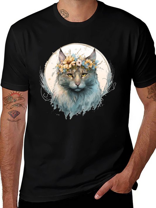 Floral Crown Cat Graphic T-Shirt