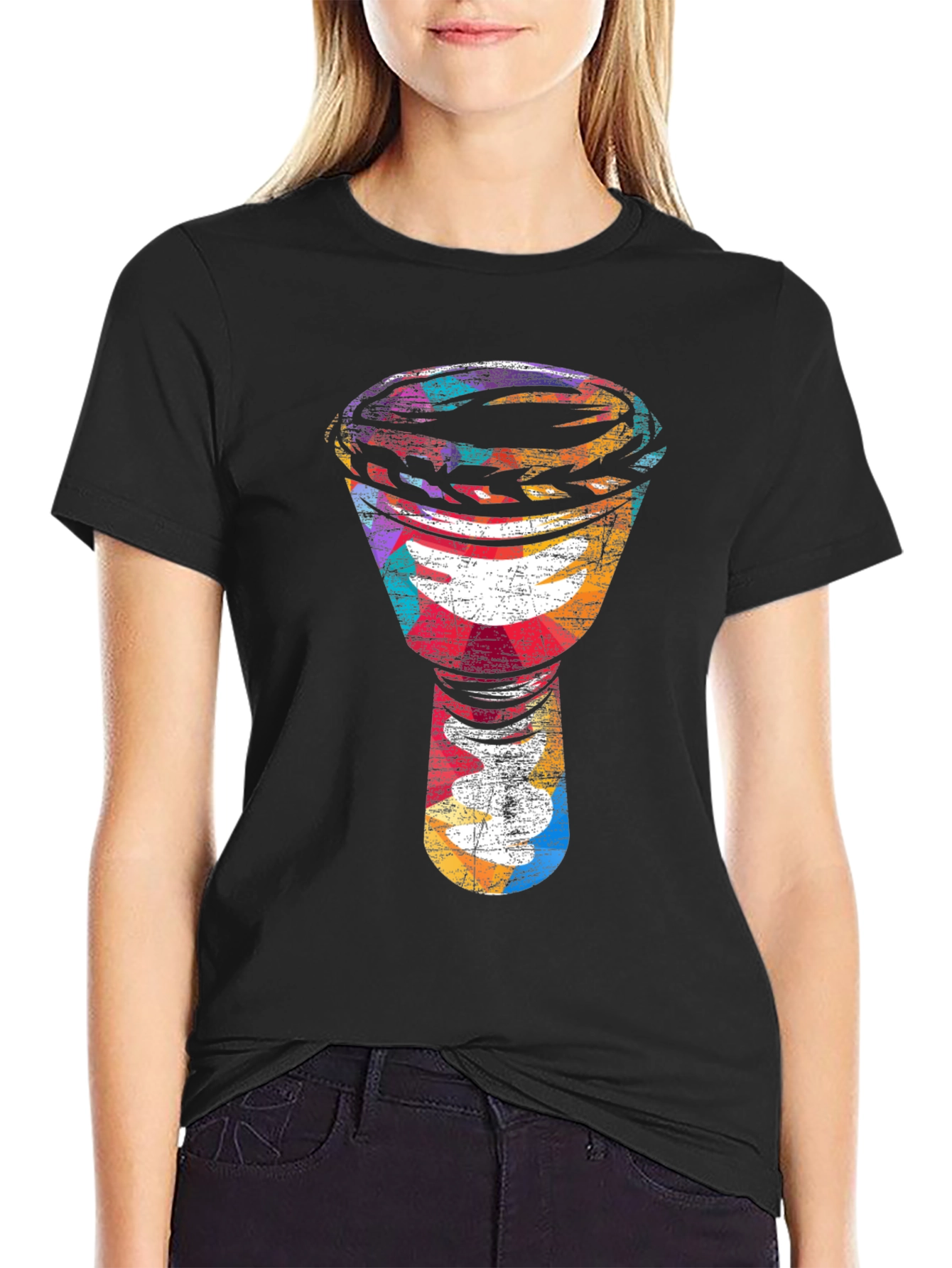 Abstract Djembe Drum Graphic Tee - Black