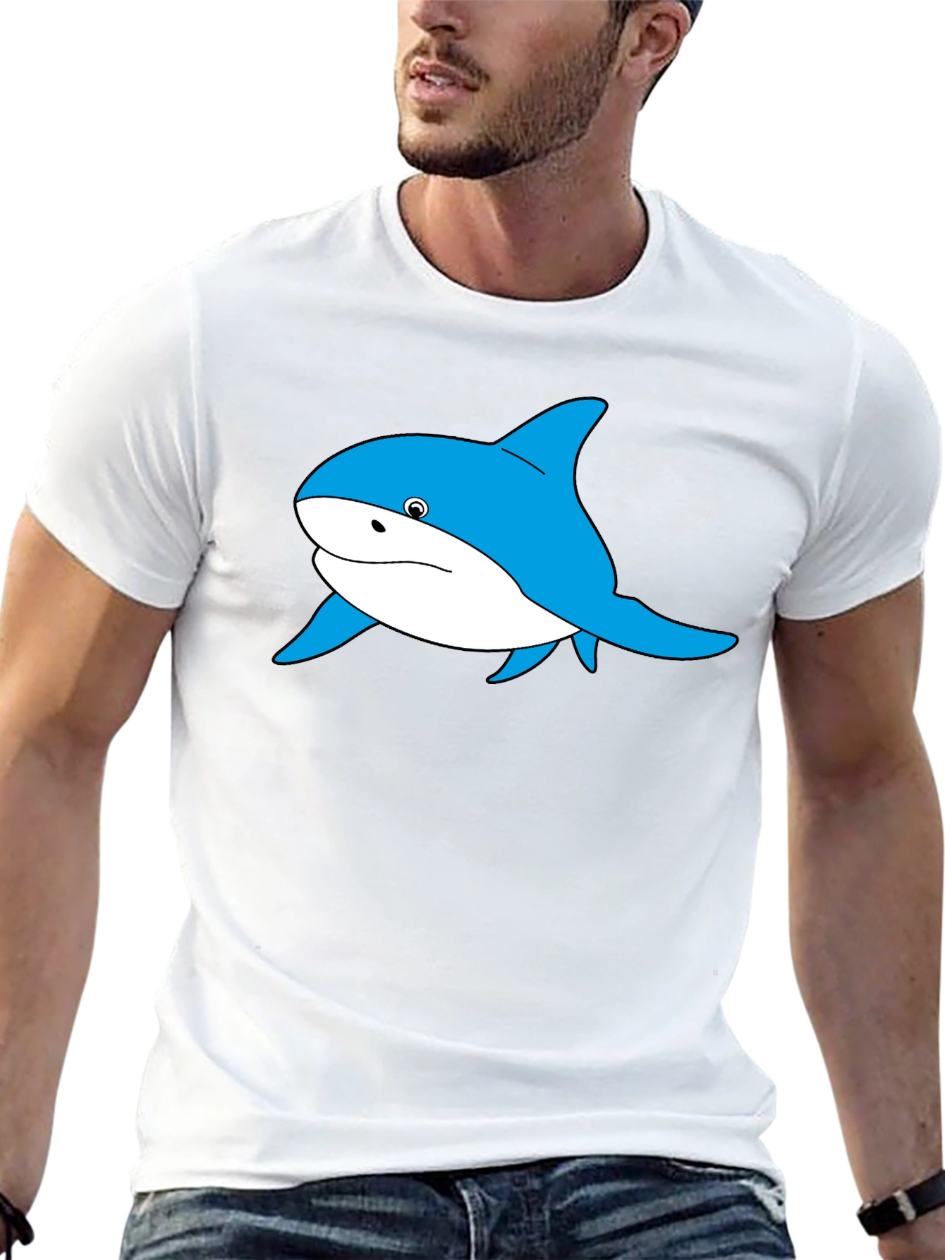 Blue Shark Graphic Black T-Shirt