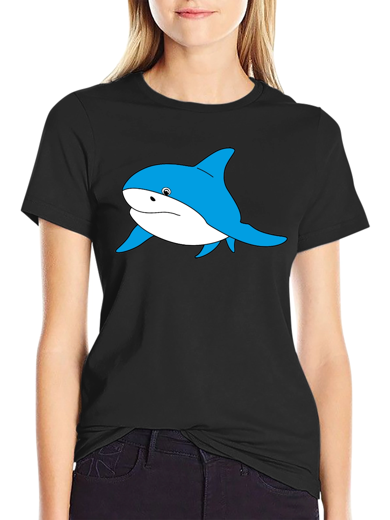 Blue Shark Graphic Black T-Shirt