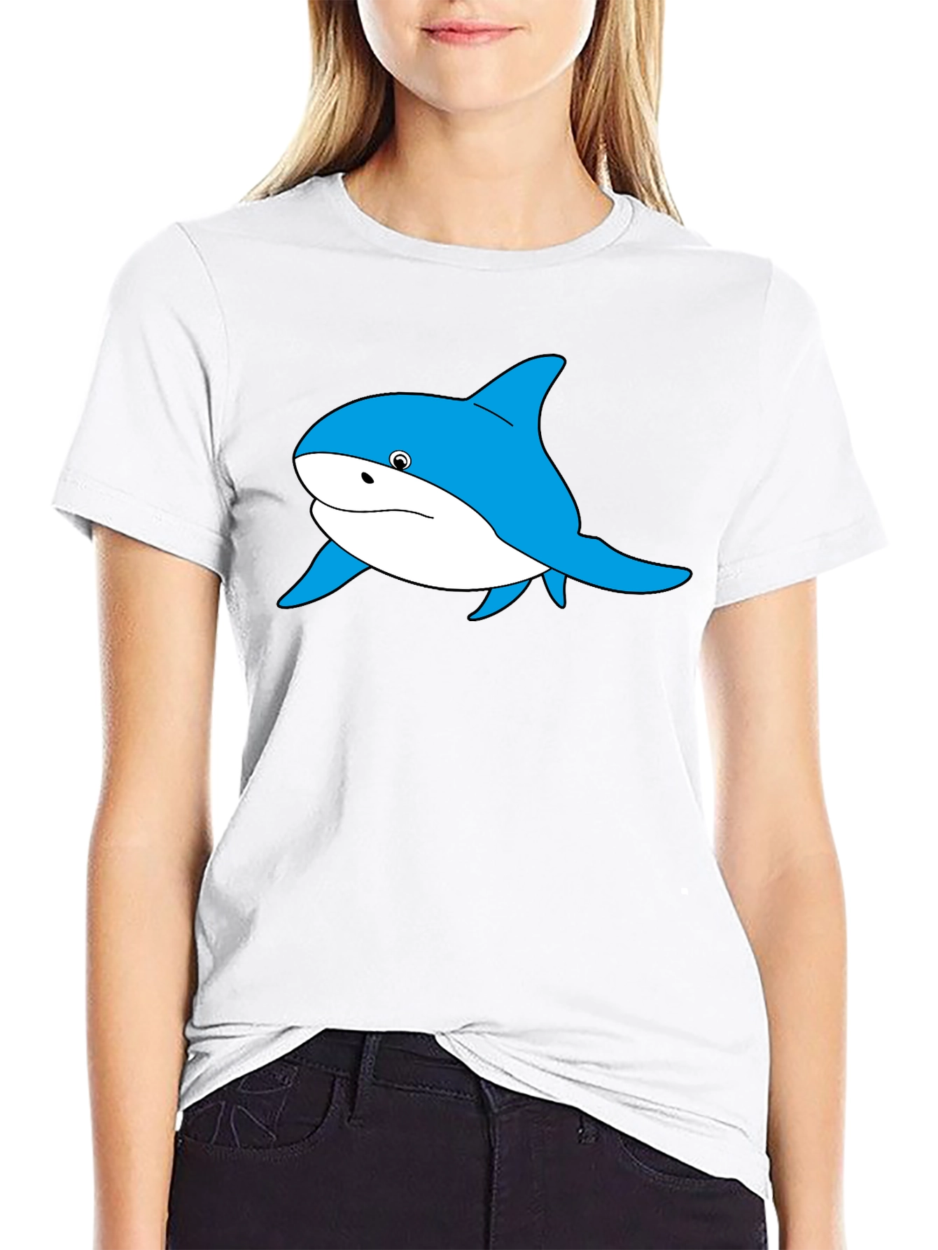 Blue Shark Graphic Black T-Shirt