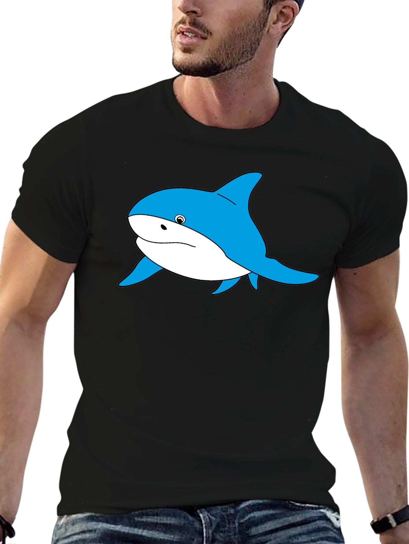 Blue Shark Graphic Black T-Shirt