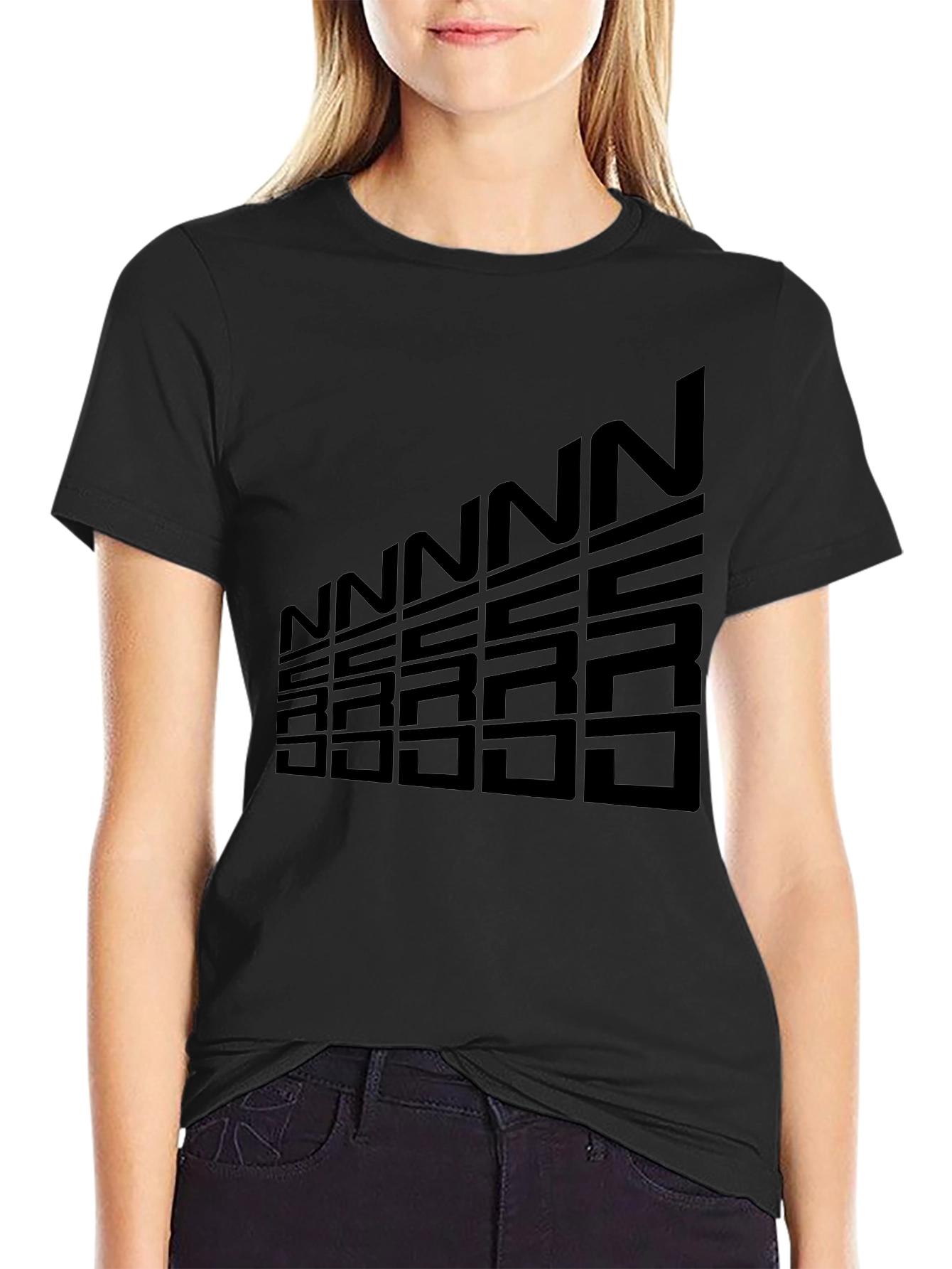 Geometric Letter Graphic Tee - Modern Black T-Shirt