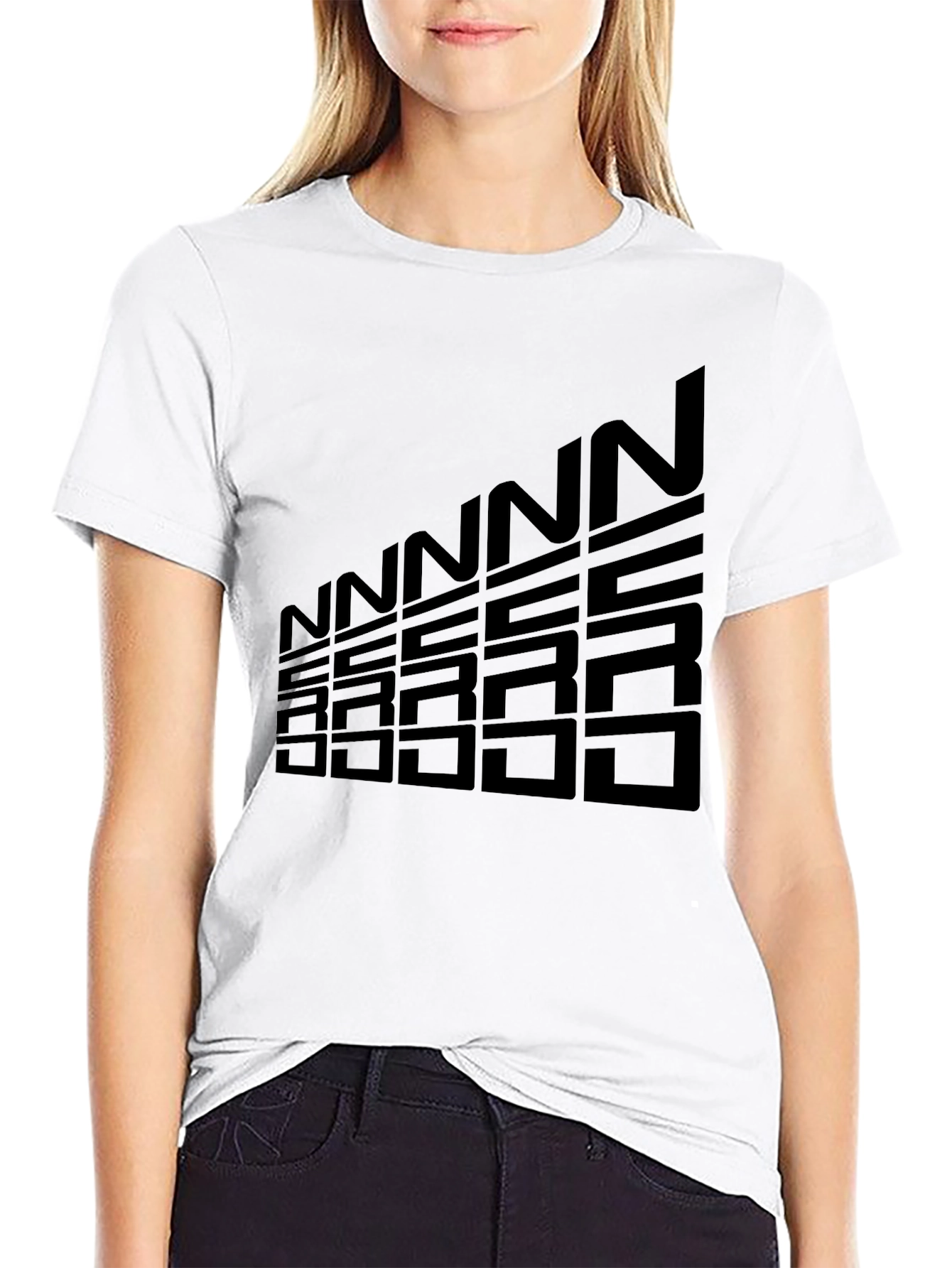 Geometric Letter Graphic Tee - Modern Black T-Shirt