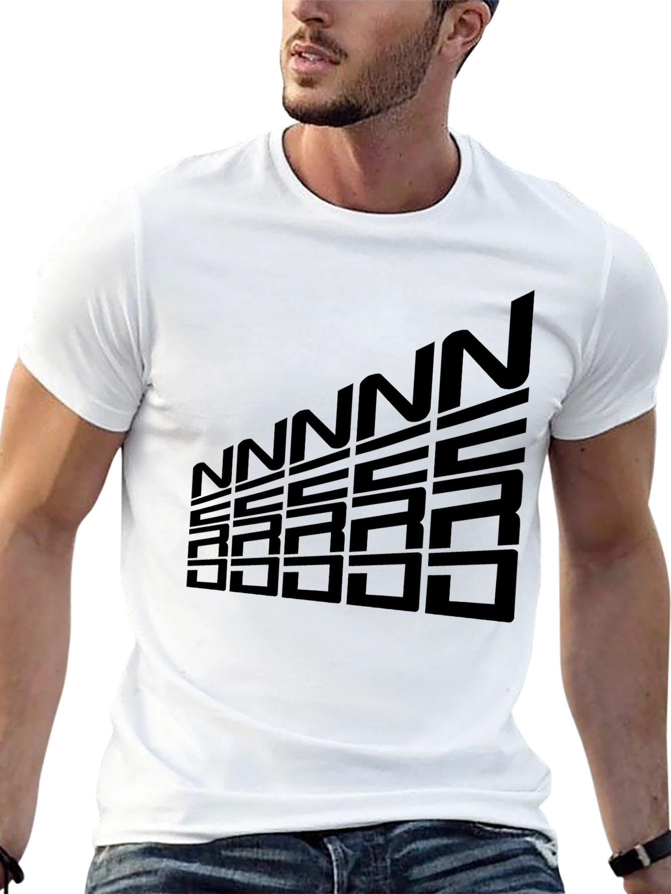 Geometric Letter Graphic Tee - Modern Black T-Shirt