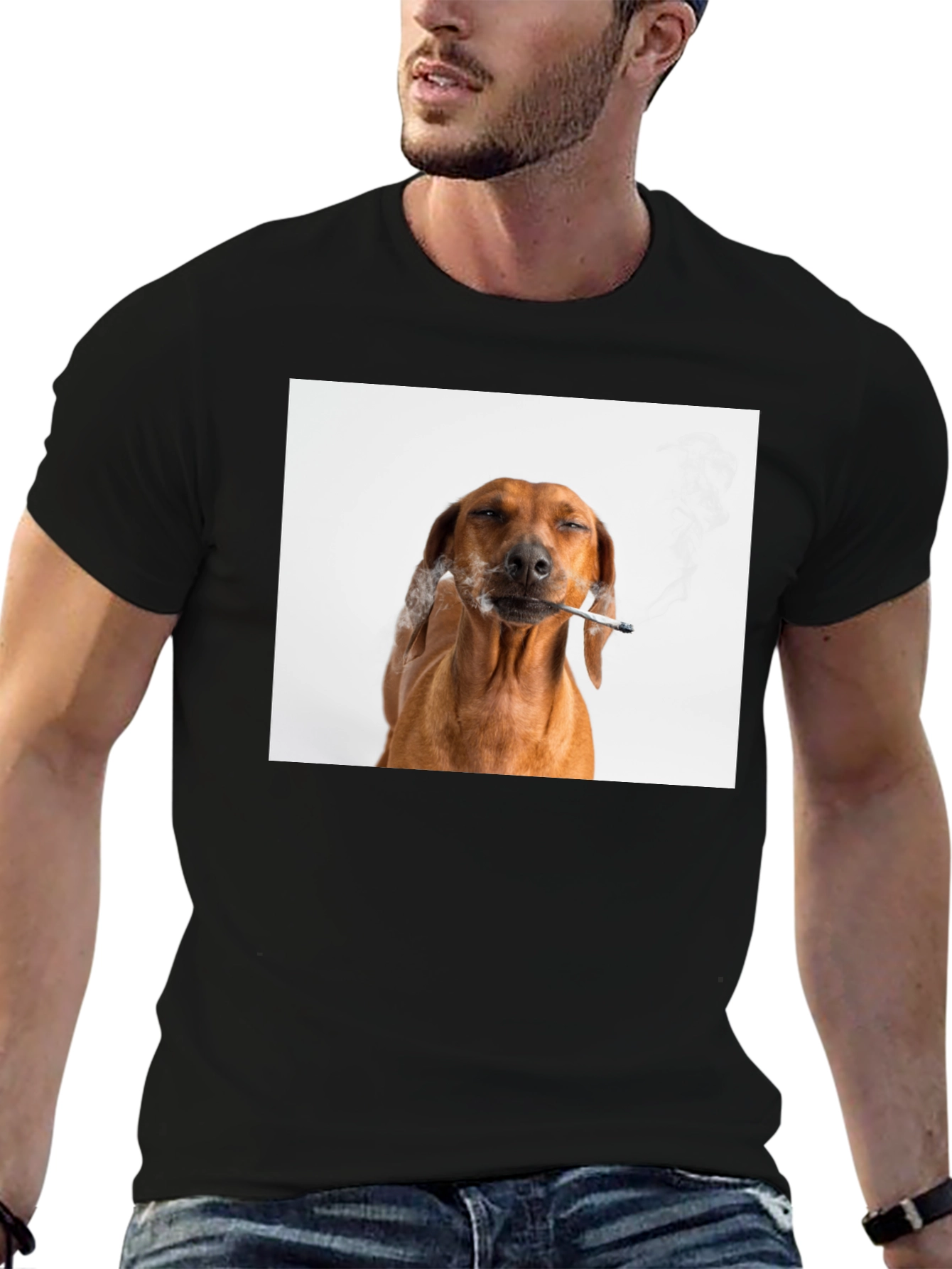 Smoking Dog T-Shirt - Unisex Black Tee