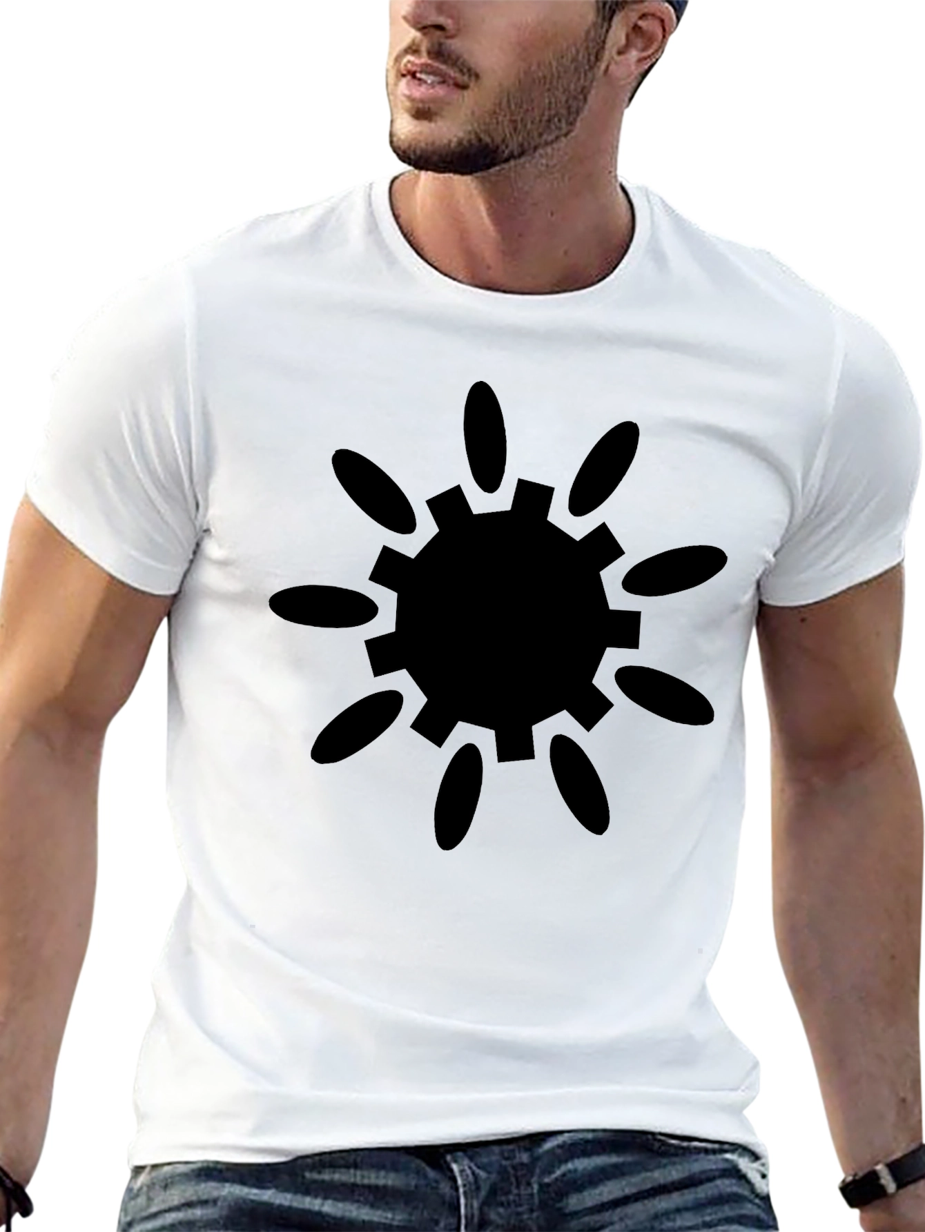 Black Tee with Sunburst Gear Graphic