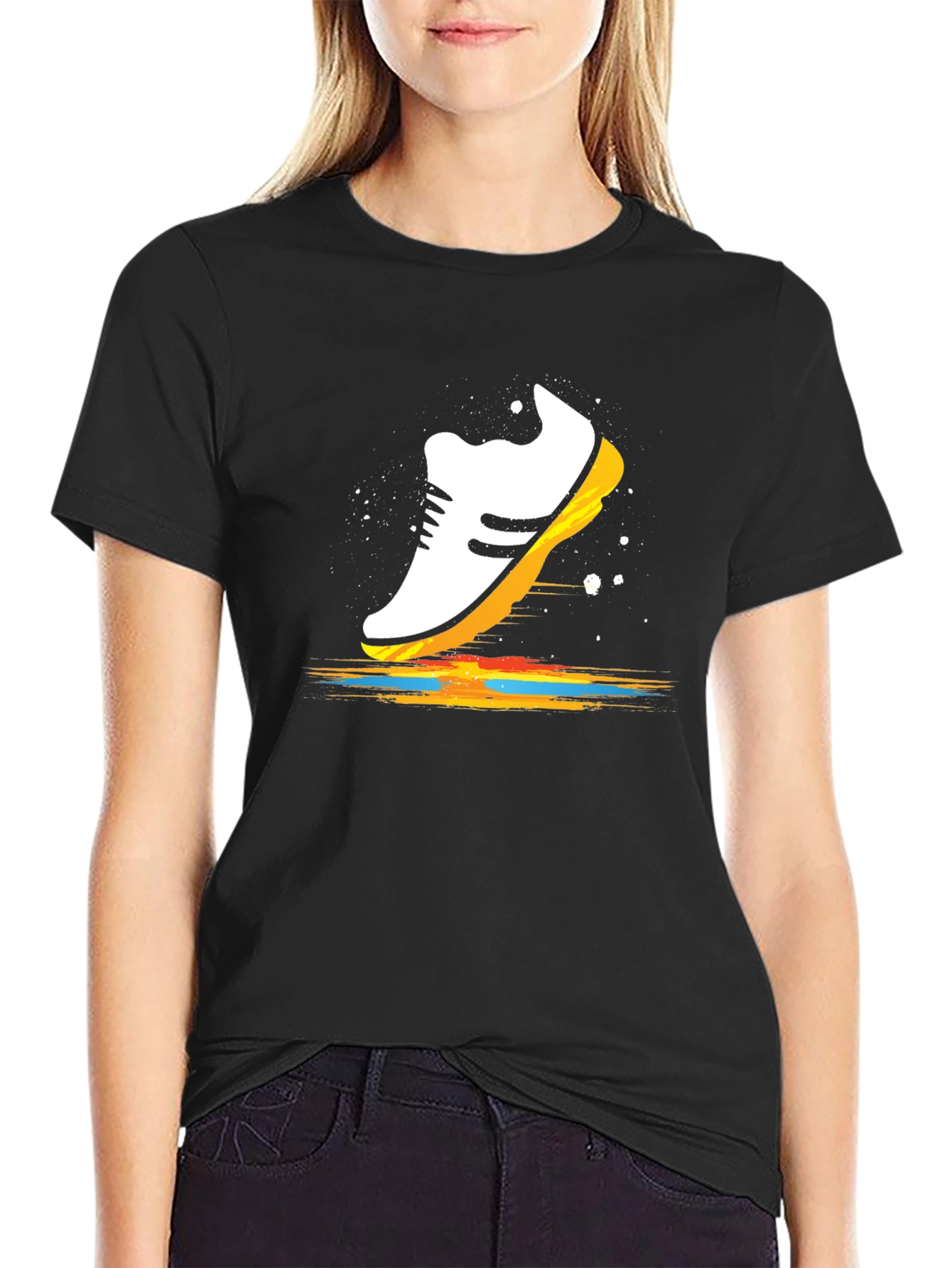 Running Shoe Graphic Tee - Black Cotton