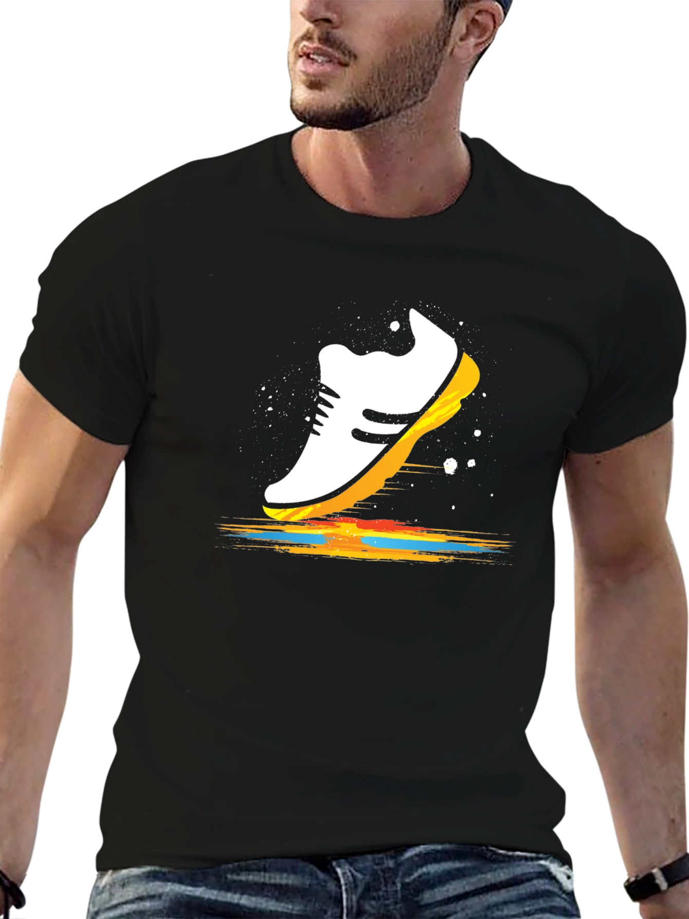 Running Shoe Graphic Tee - Black Cotton