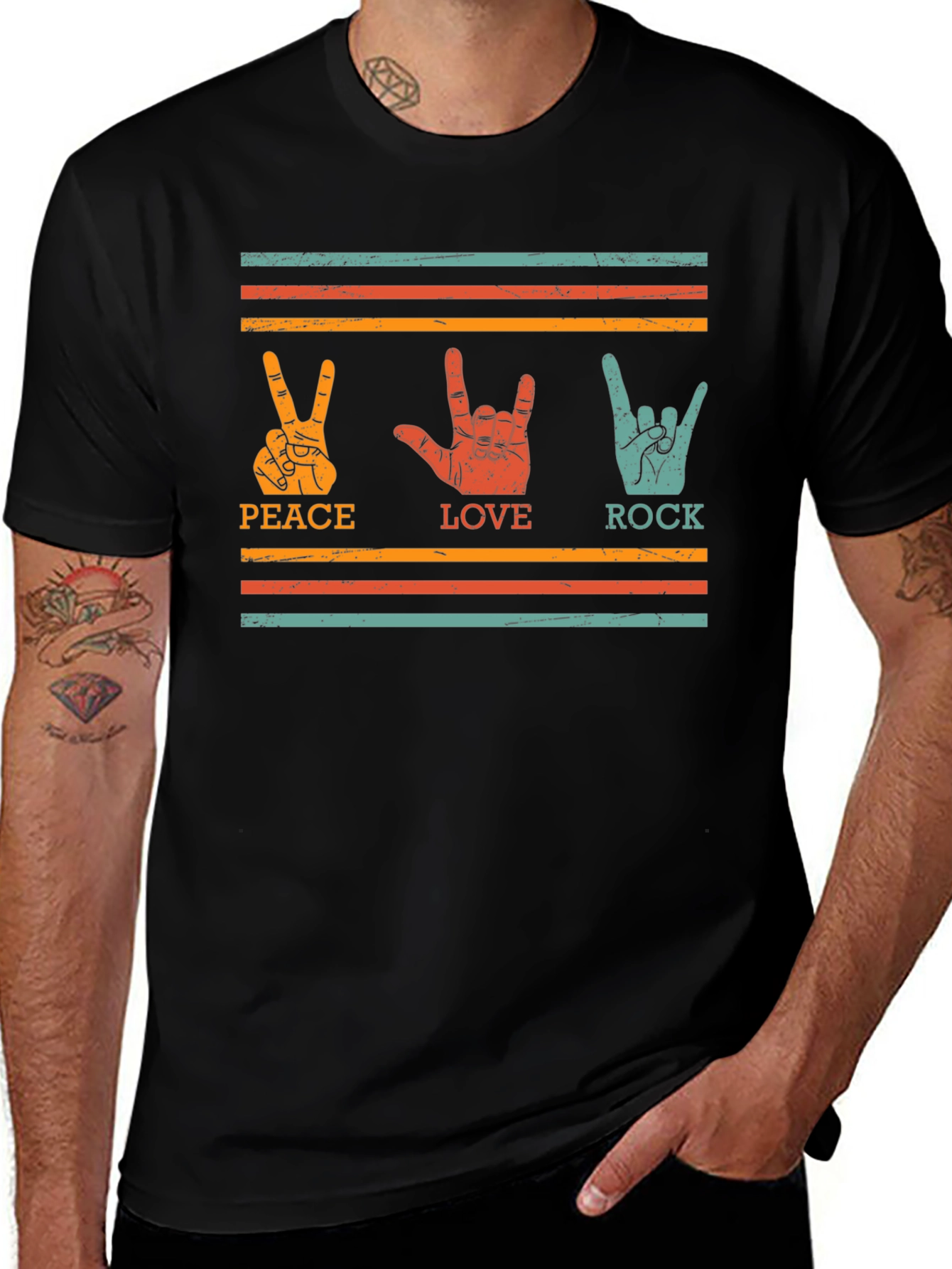 Peace Love Rock Graphic Tee - Retro Style