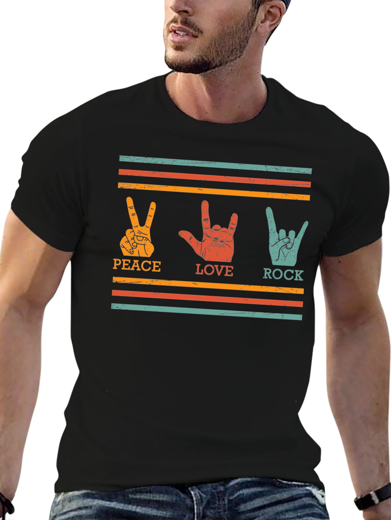 Peace Love Rock Graphic Tee - Retro Style