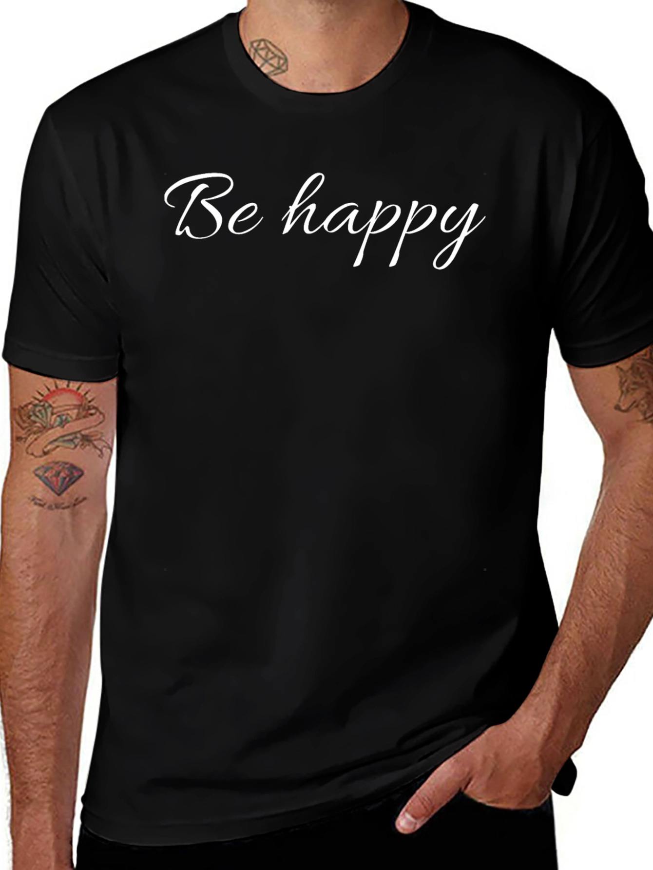 Be Happy Graphic Tee - Trendy Black T-Shirt