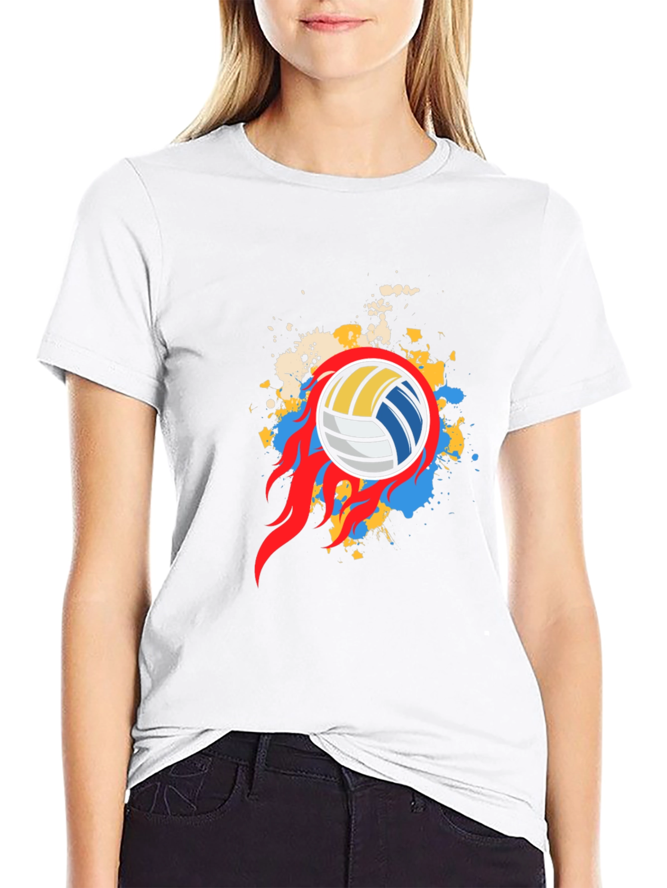 Flaming Volleyball Graphic Tee - Black Cotton Shirt