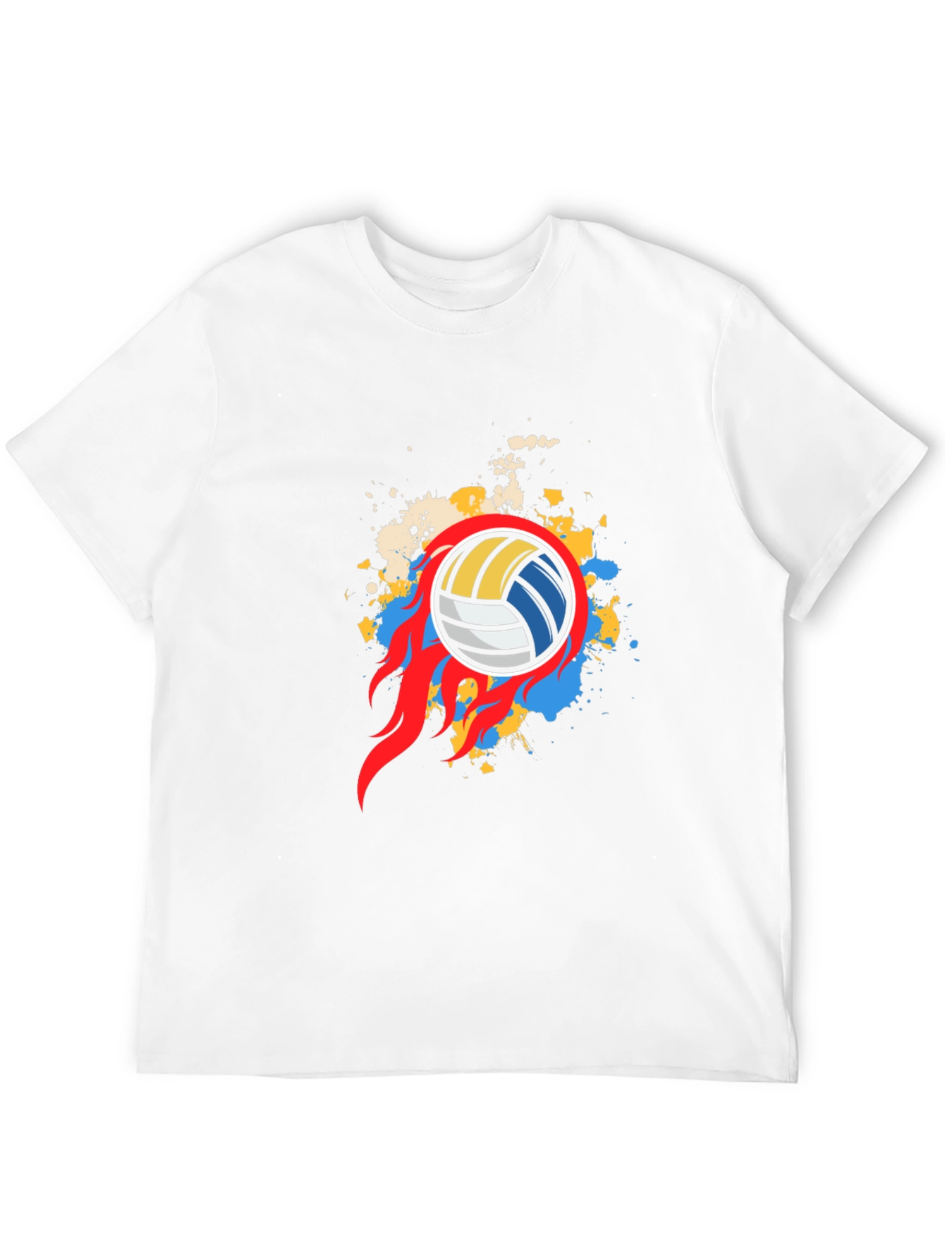 Flaming Volleyball Graphic Tee - Black Cotton Shirt