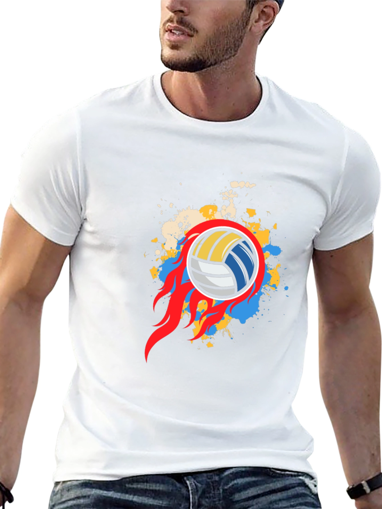 Flaming Volleyball Graphic Tee - Black Cotton Shirt