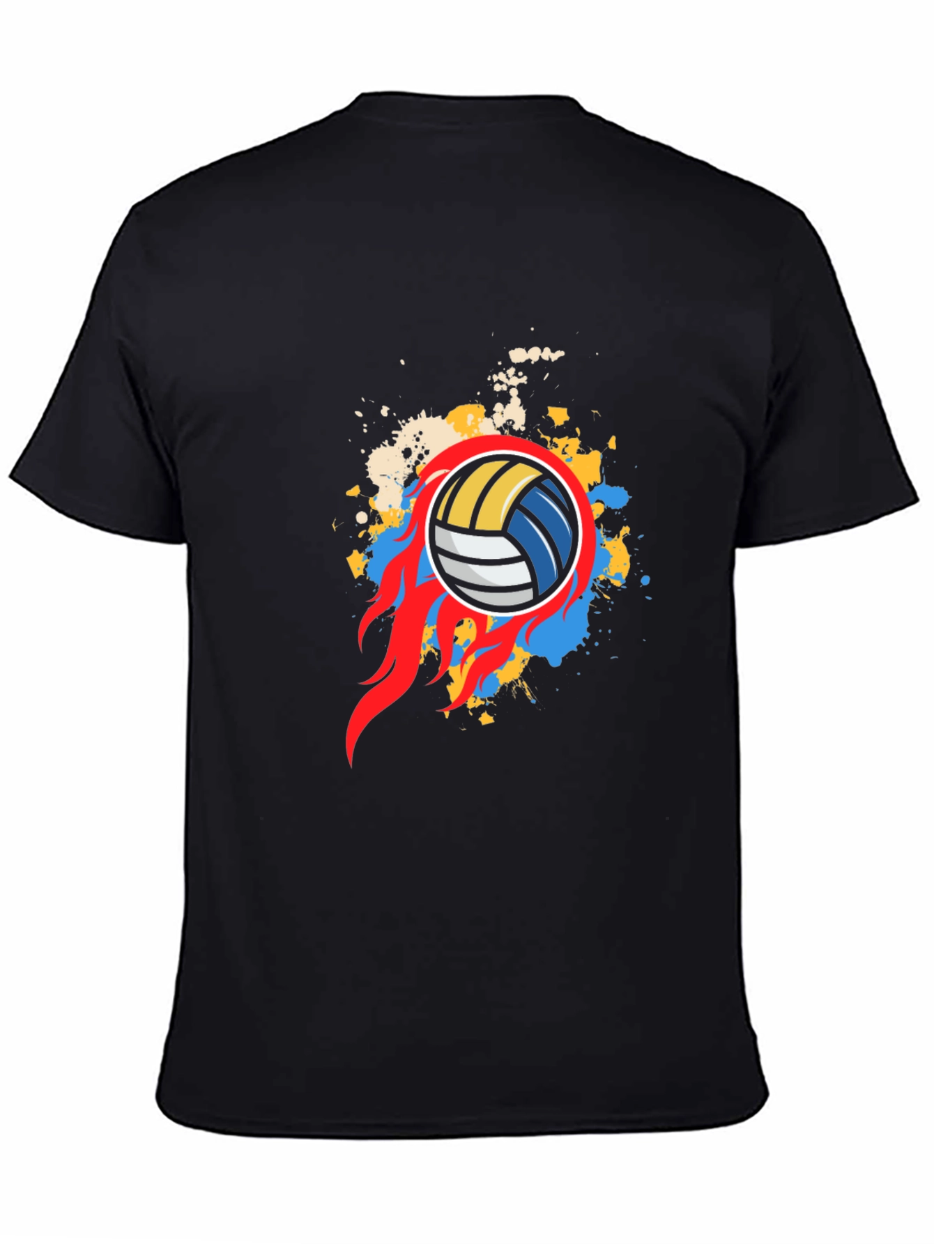 Flaming Volleyball Graphic Tee - Black Cotton Shirt