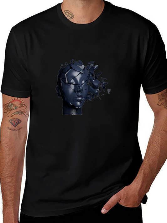 Abstract Shattered Head Graphic Tee - Black