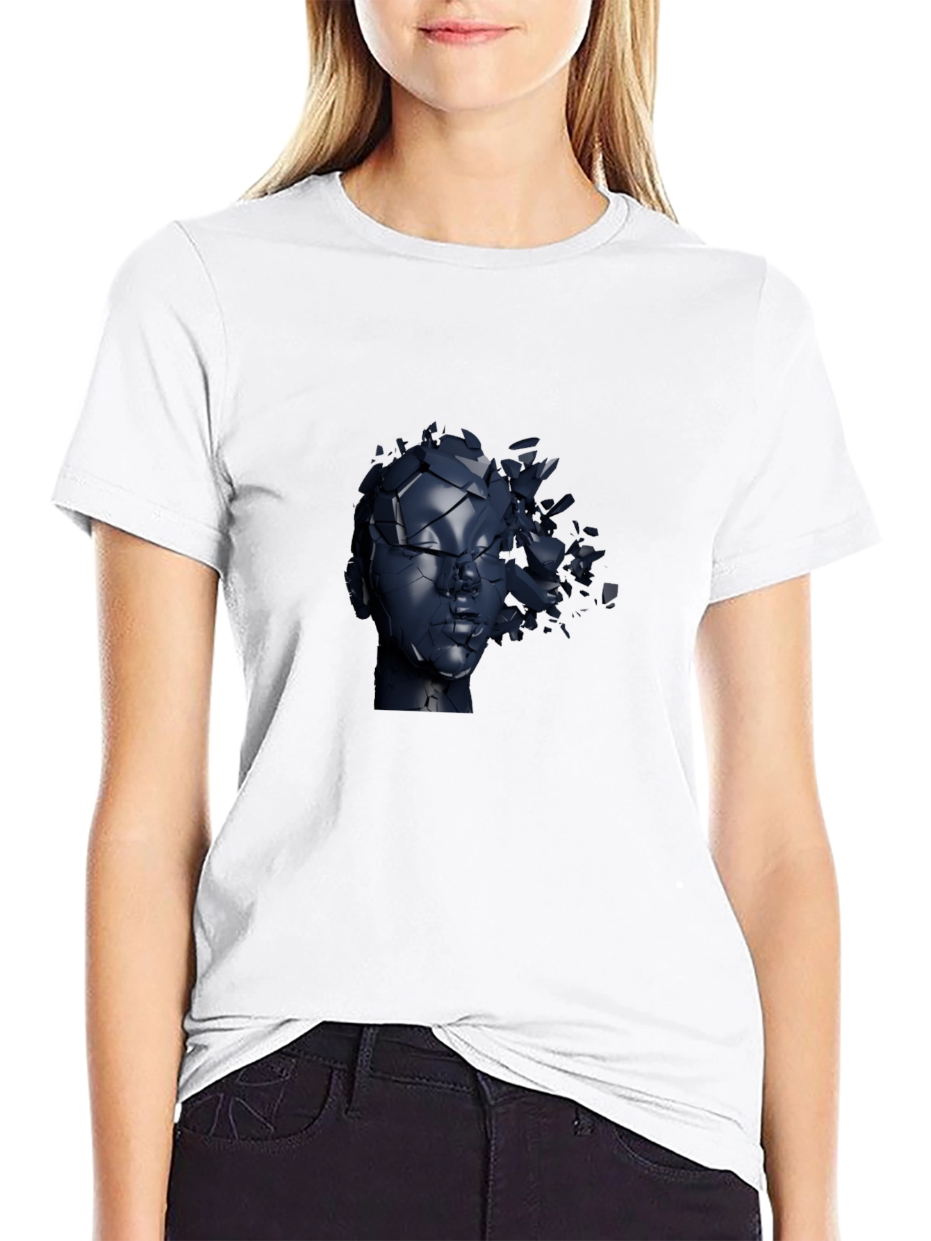 Abstract Shattered Head Graphic Tee - Black