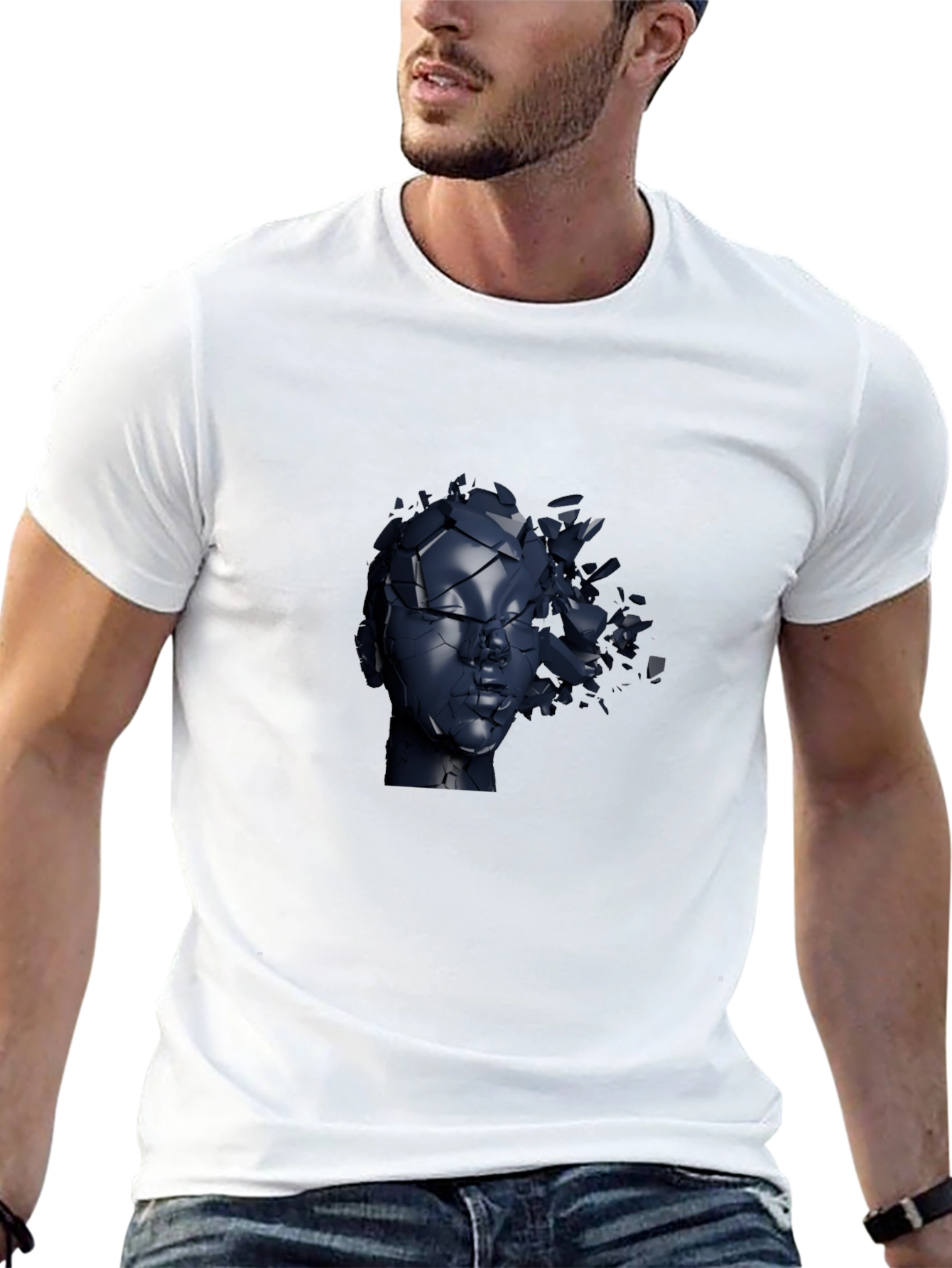Abstract Shattered Head Graphic Tee - Black