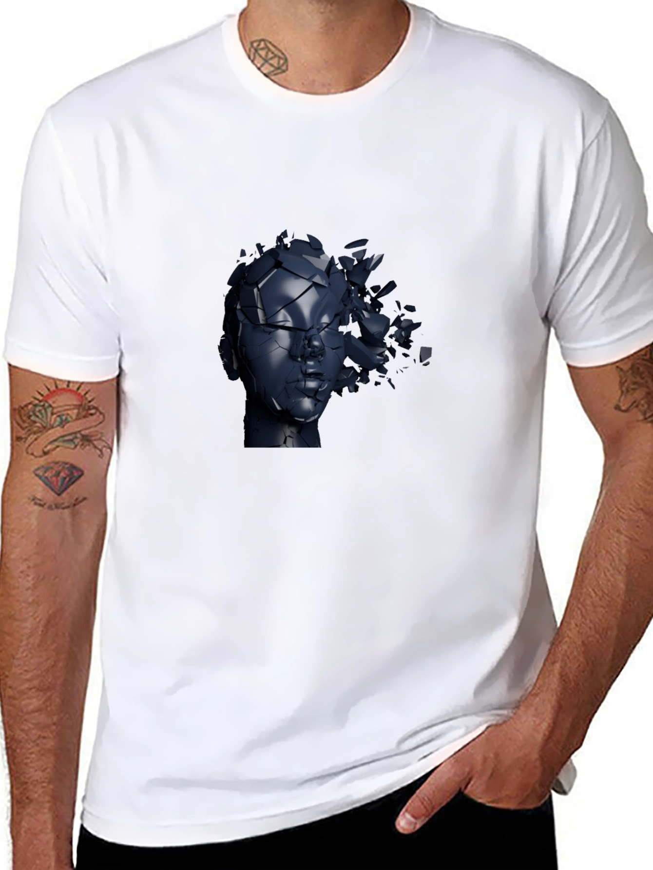 Abstract Shattered Head Graphic Tee - Black