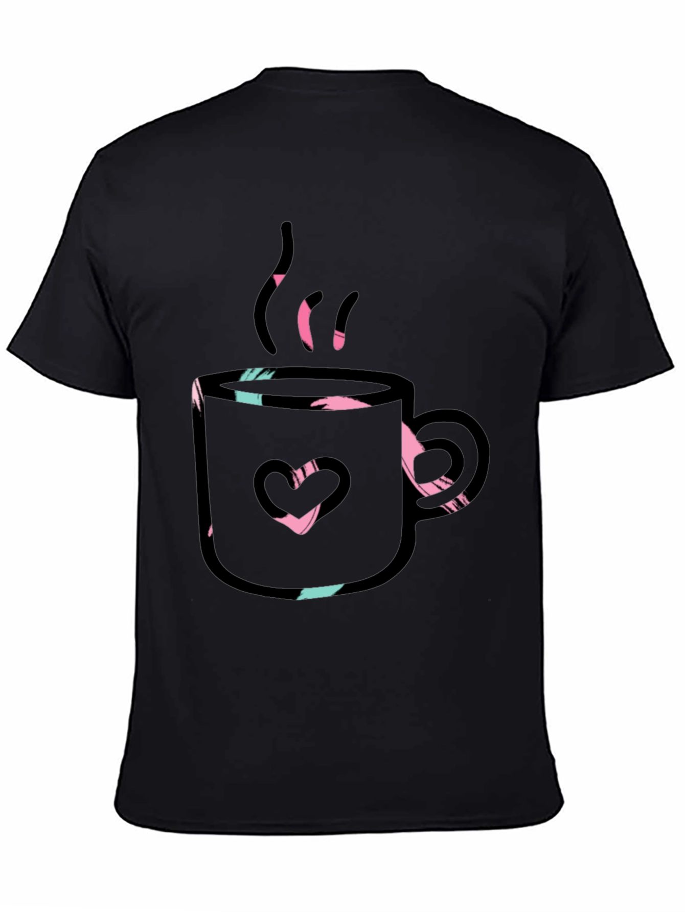 Heart Coffee Mug Graphic T-Shirt - Black