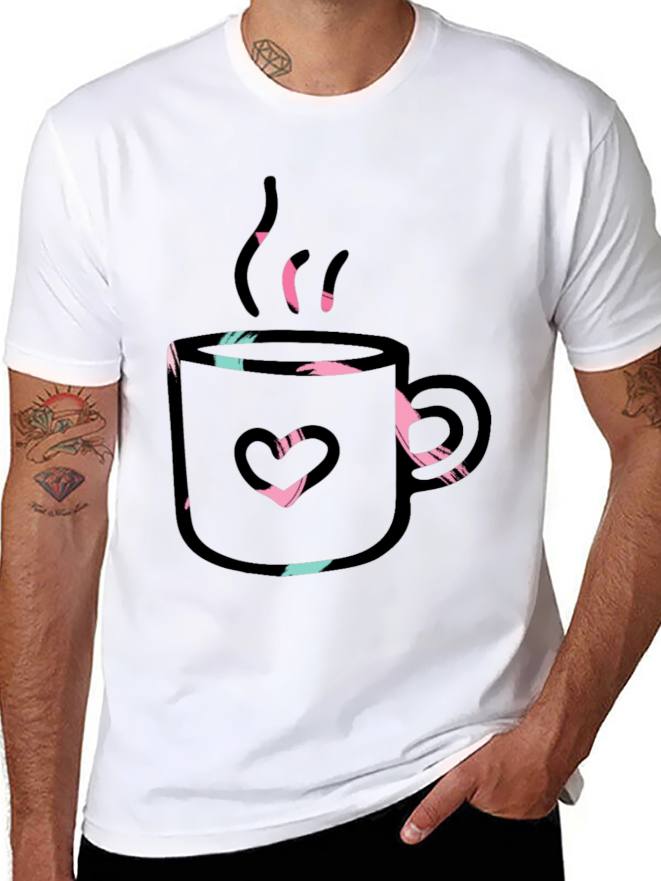 Heart Coffee Mug Graphic T-Shirt - Black