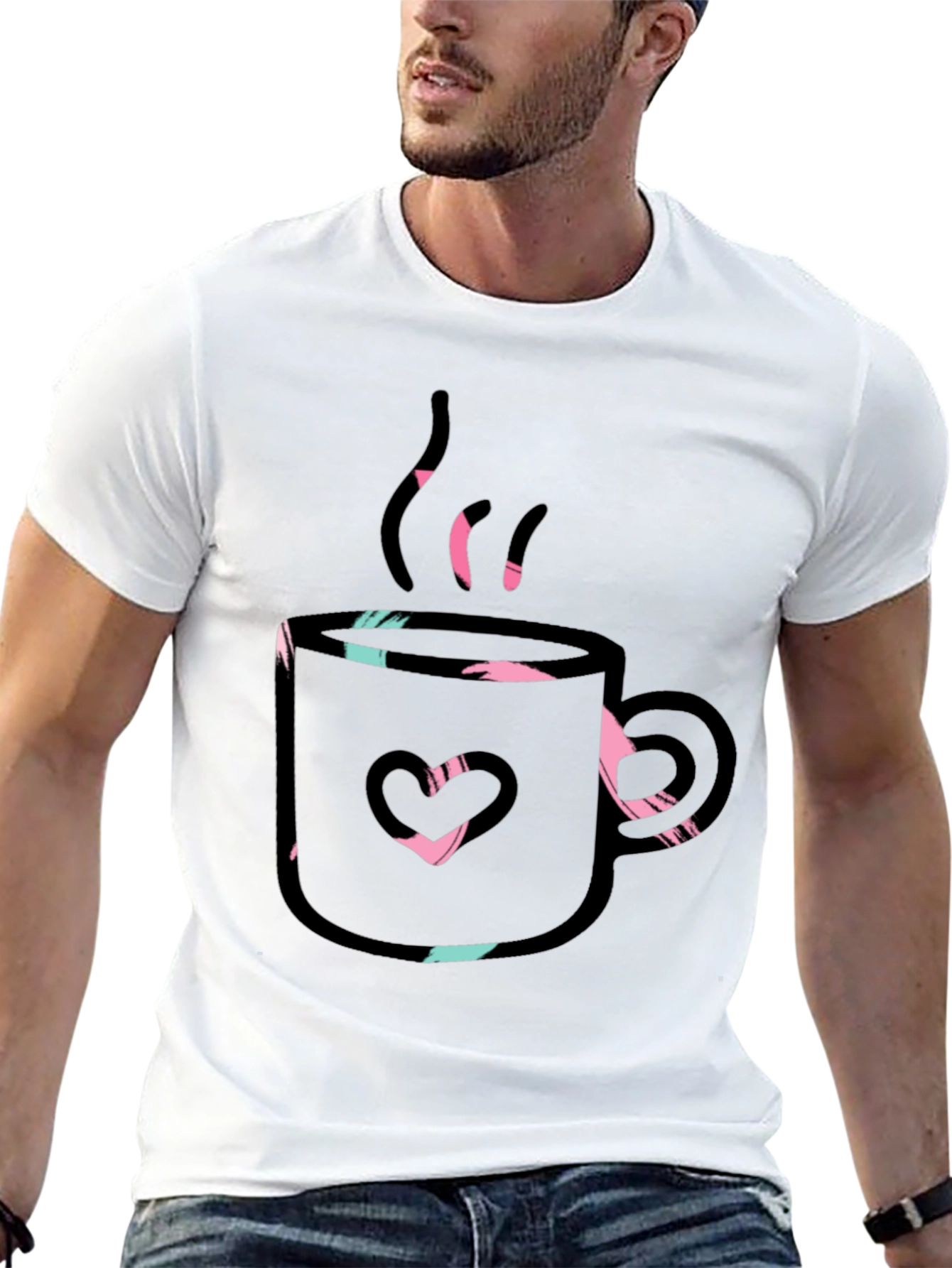 Heart Coffee Mug Graphic T-Shirt - Black