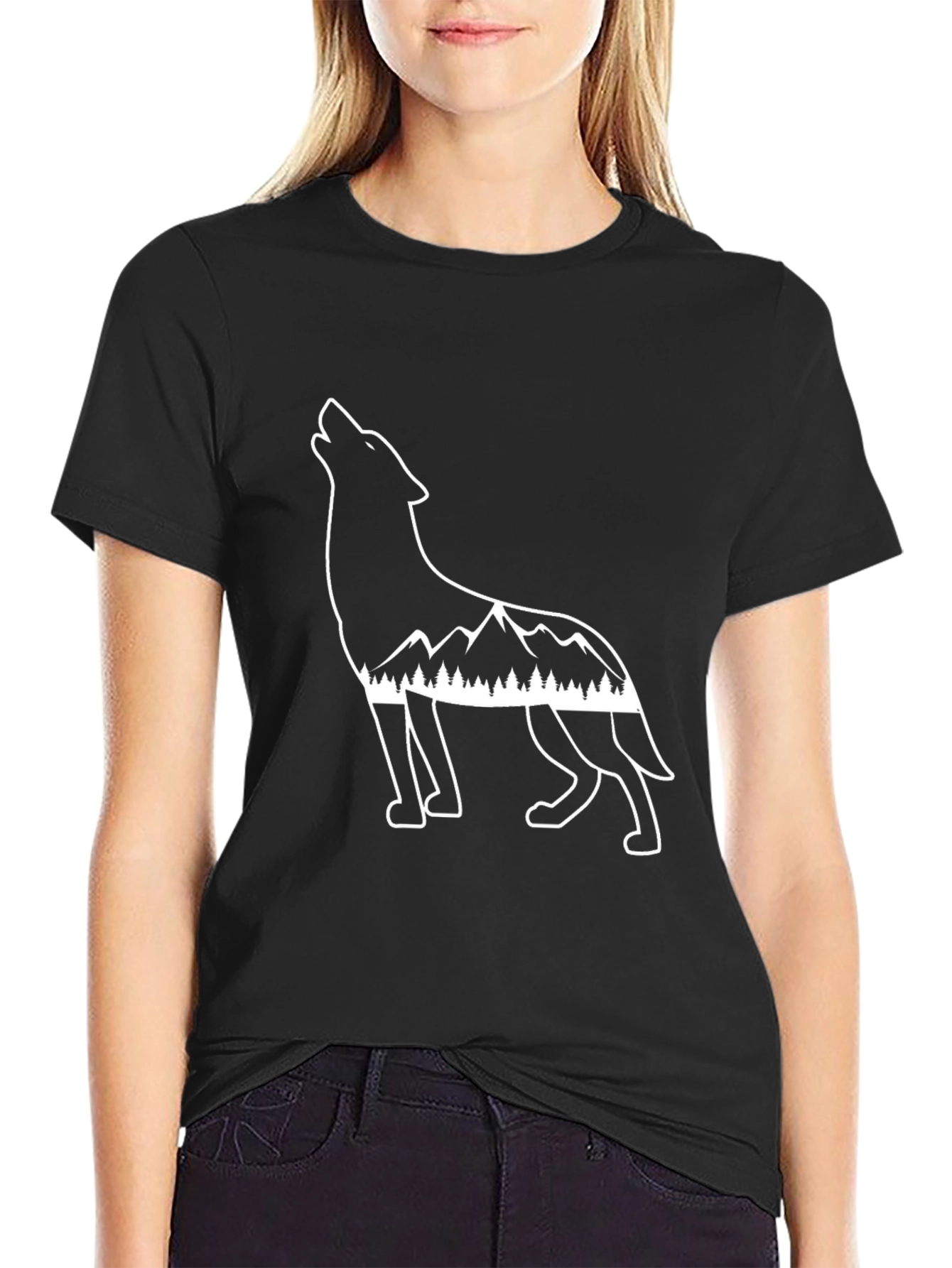 Wolf Mountain Graphic Tee - Black Cotton T-Shirt