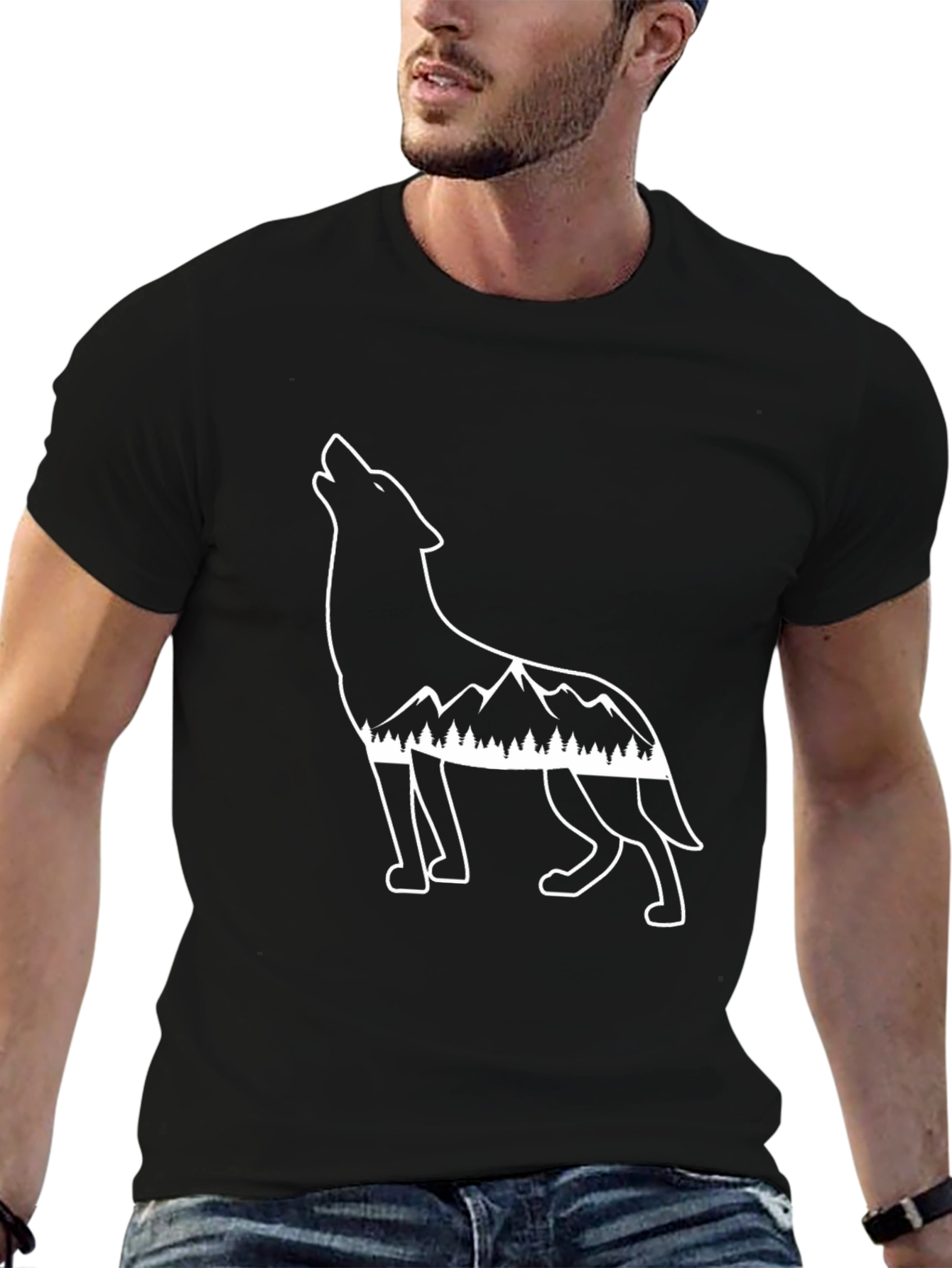 Wolf Mountain Graphic Tee - Black Cotton T-Shirt