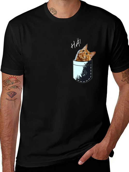 Cat Pocket Graphic Tee - Quirky Mens T-Shirt