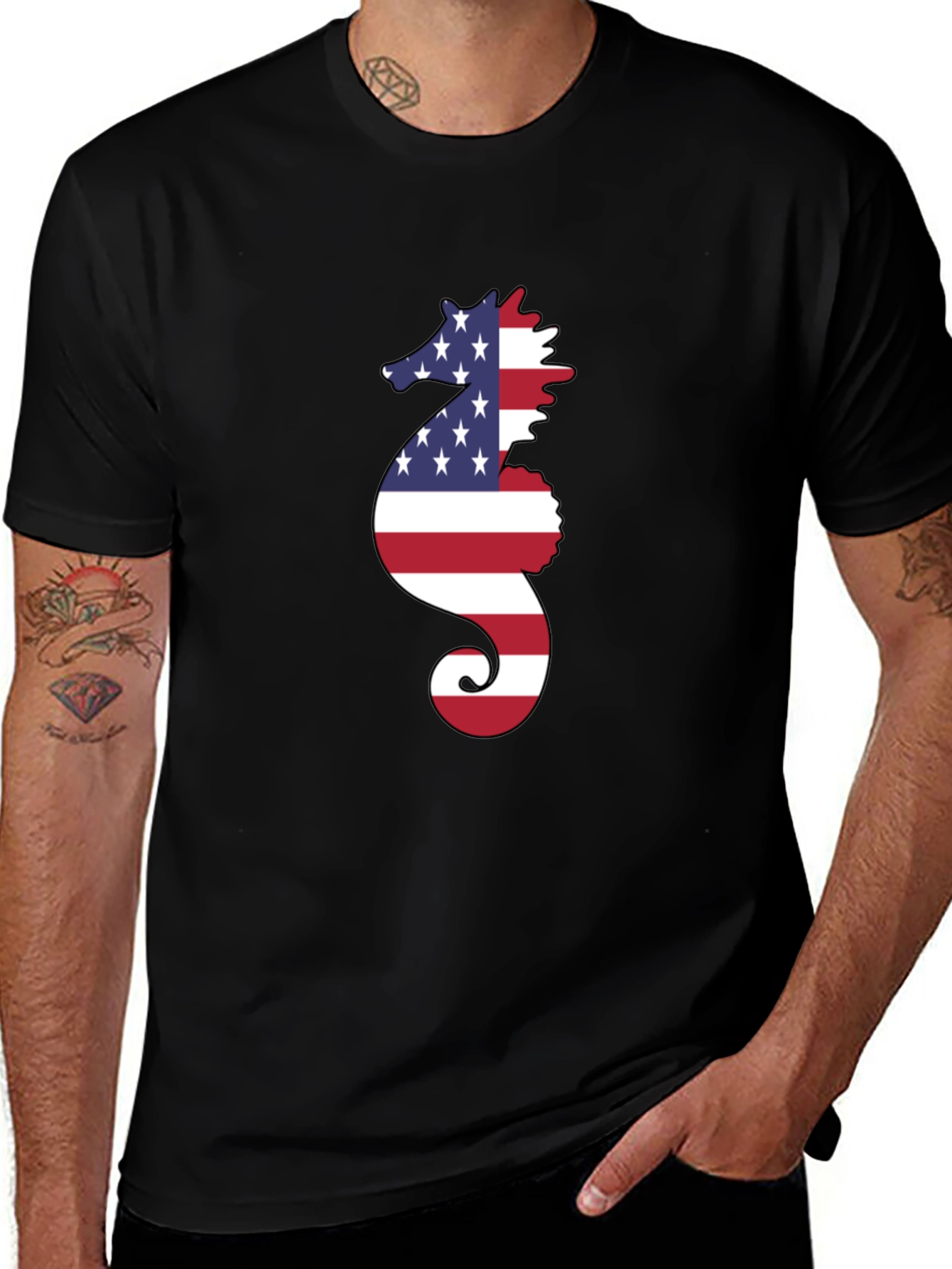 American Flag Seahorse Graphic T-Shirt